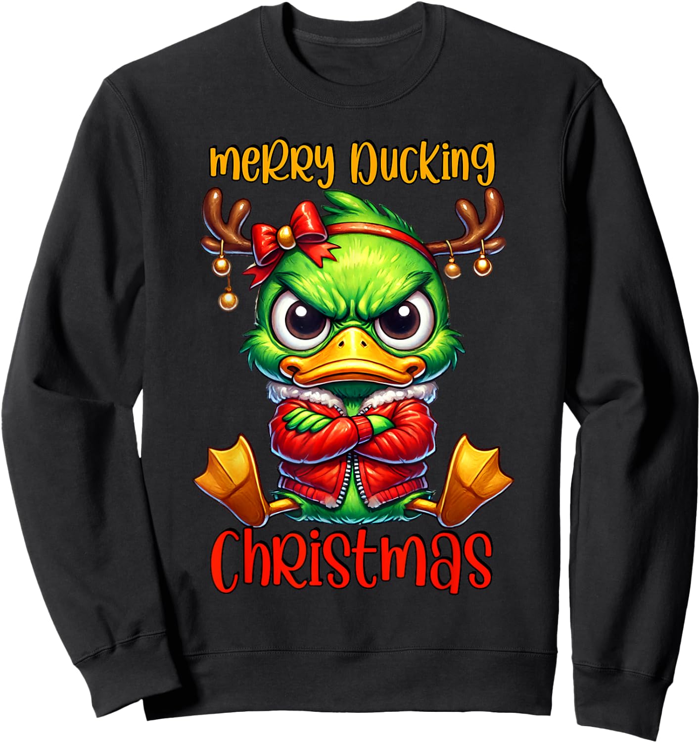 Ducking Christmas Ugly Xmas Christmas Duck Sweatshirt - Sweatshirt | Black