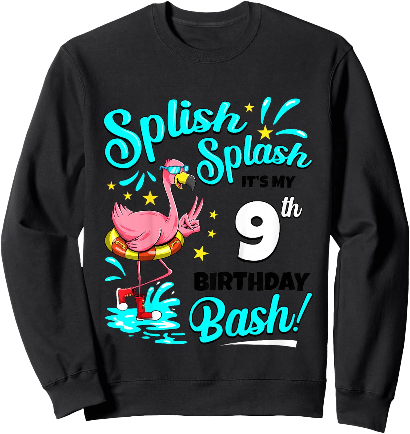 9th Birthday Flamingo 9 Years Old Pool Party Summer Sweatshirt - Sweatshirt | Black