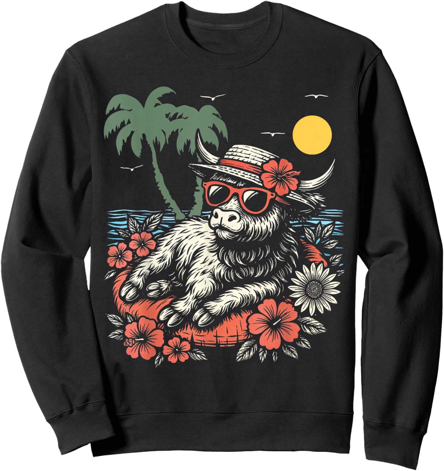 Cute Cow Beach Floatie Highland Cattle Summer Vibes Sweatshirt - Sweatshirt | Black