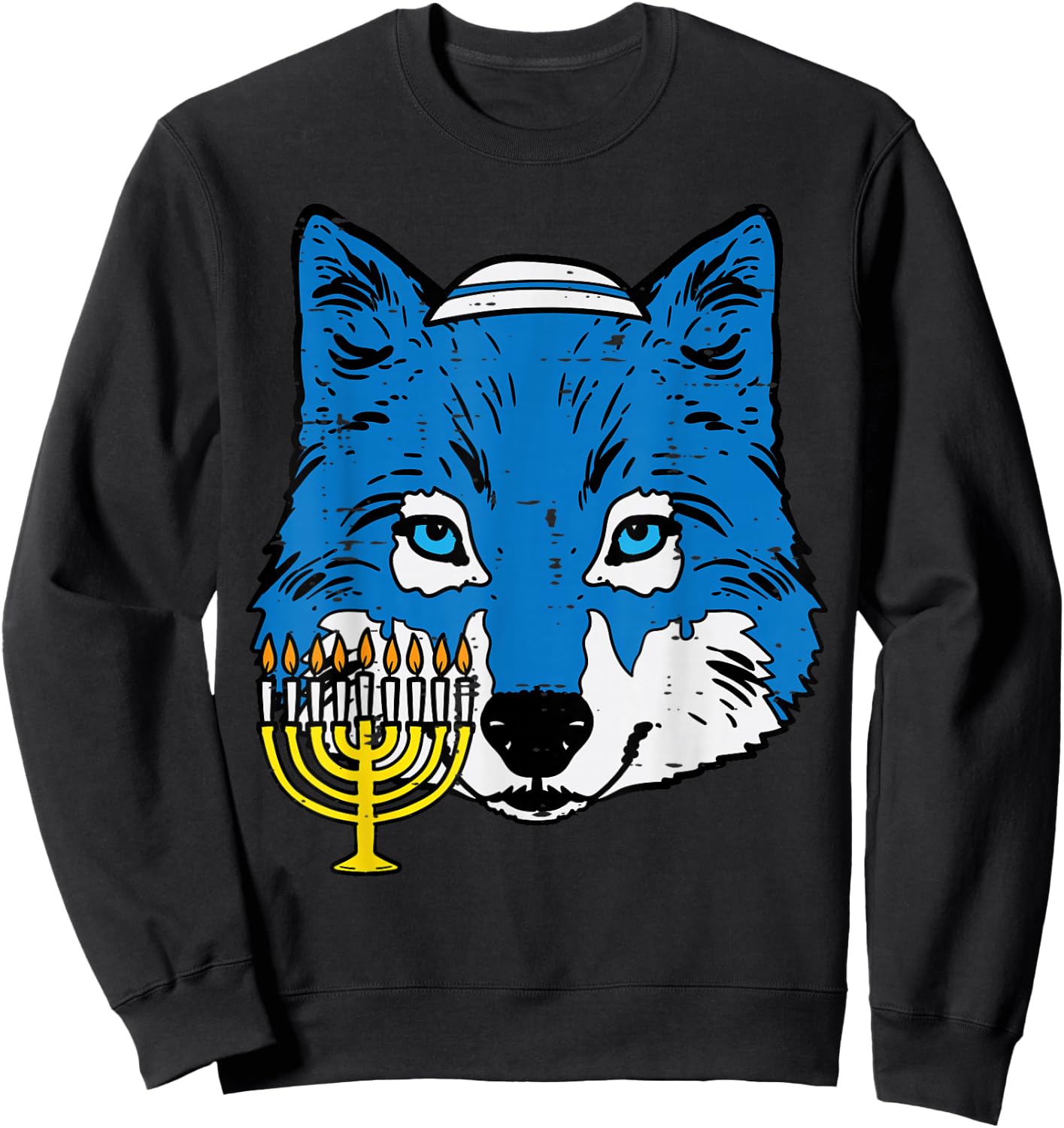 Hanukkah Wolf Chanukah Jewish Men Women Kids Boys Girls Sweatshirt - Sweatshirt | Black