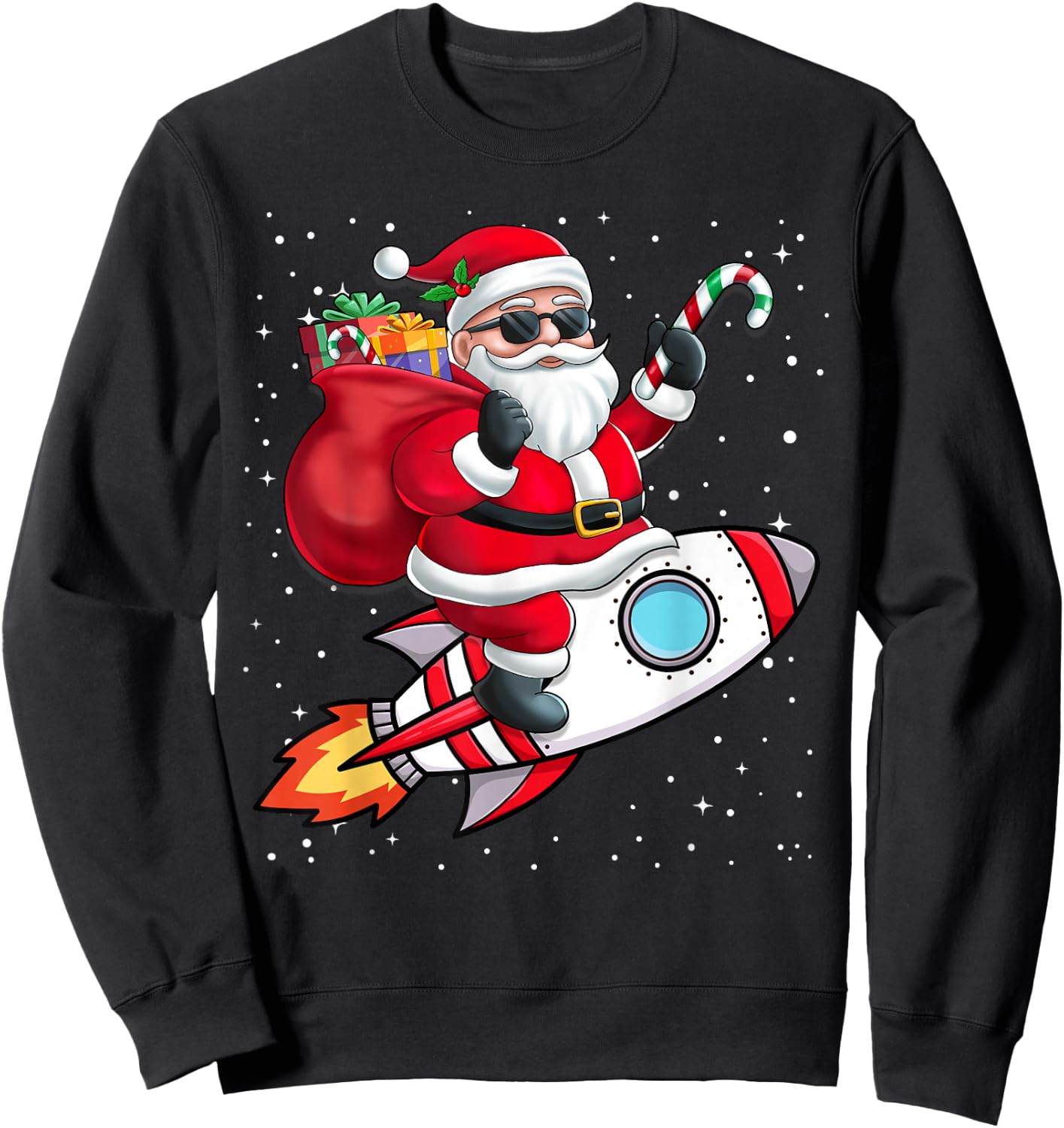 Santa Claus Riding A Space Rocket Christmas Boy Girl Kids Sweatshirt - Sweatshirt | Black