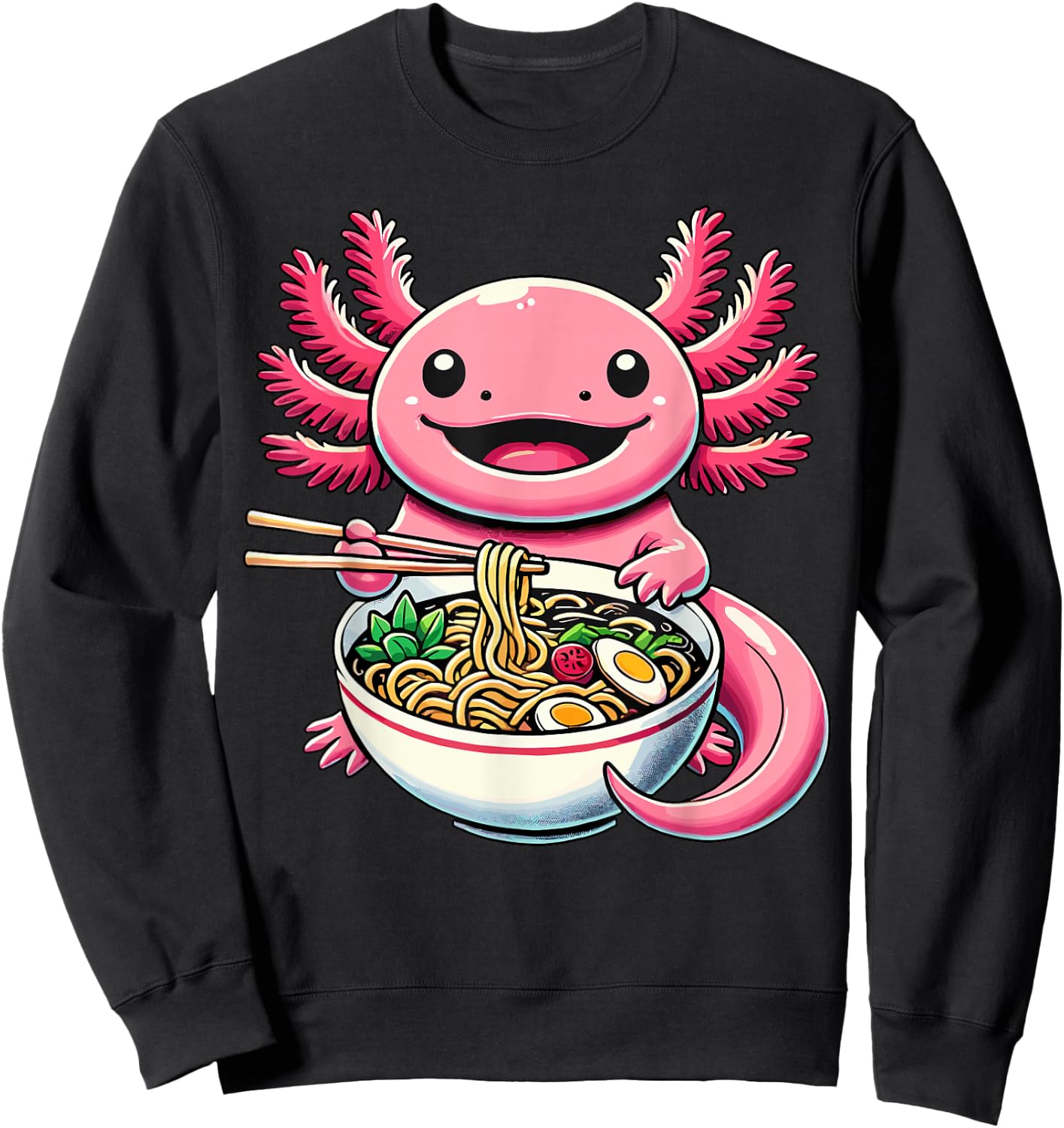 Kawaii Axolotl Eating Ramen Noodles Axolotl Sweatshirt - Sweatshirt | Black