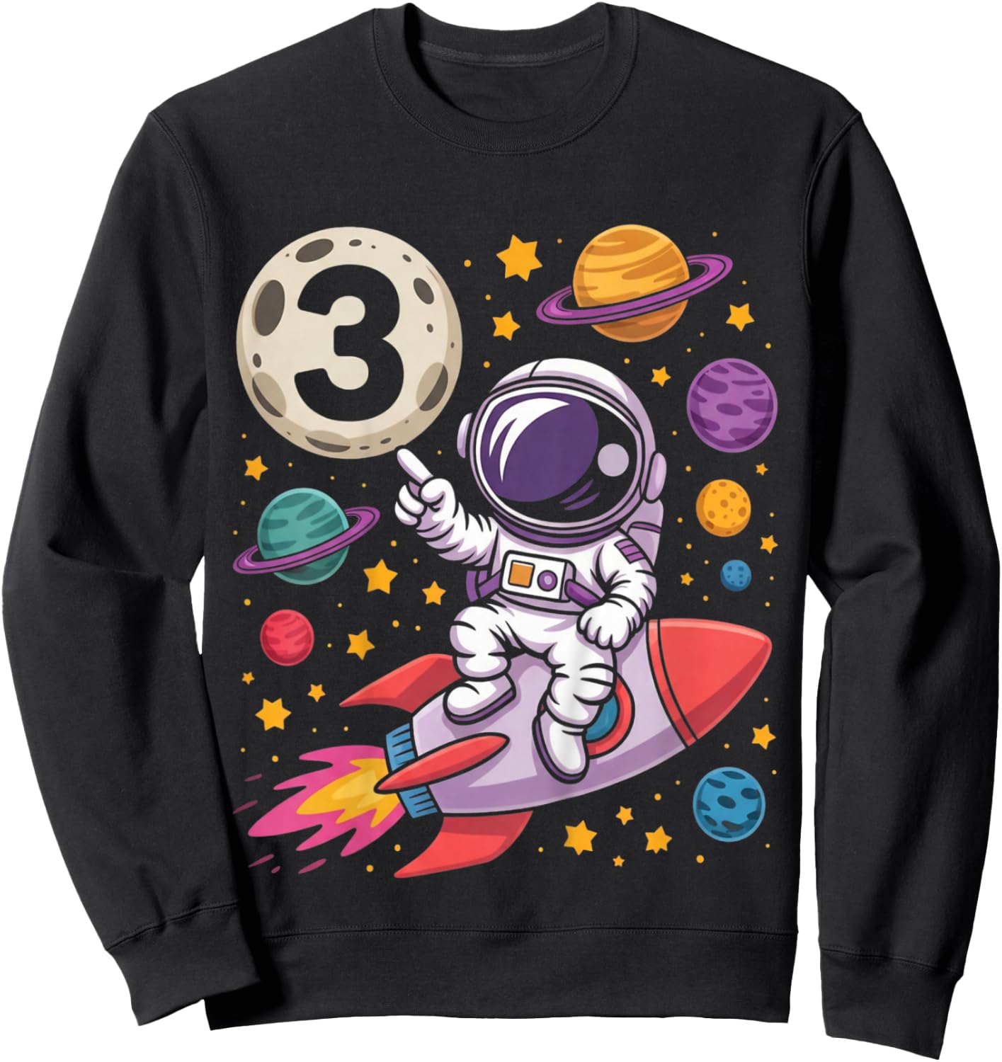 Kids 3rd Birthday Astronaut Galaxy Space 3 Three Birthday Boy Sweatshirt - Sweatshirt | Black