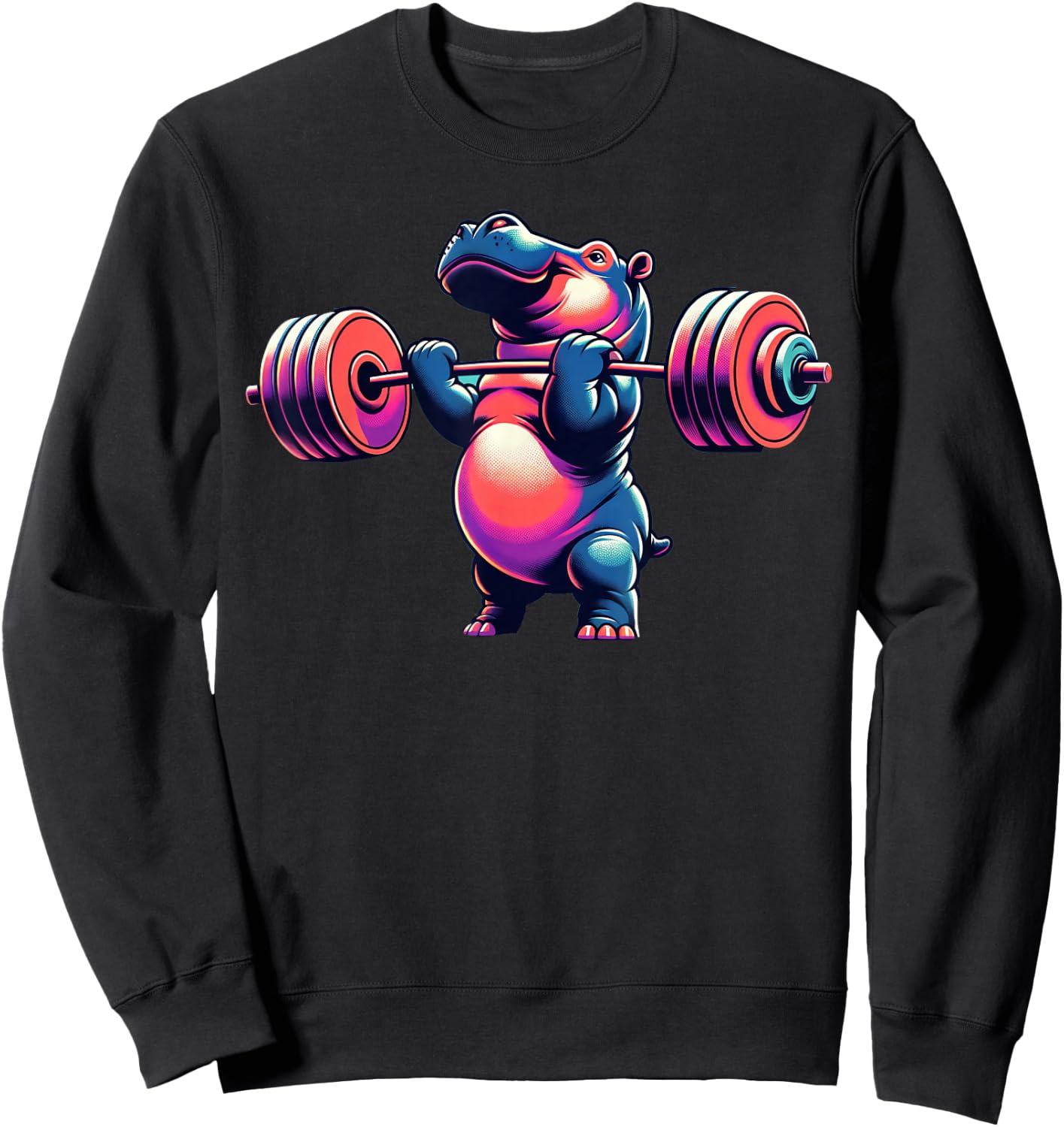 Hippo Powerlifting Weightlifting Gym Workout Hippopotamus Sweatshirt - Sweatshirt | Black