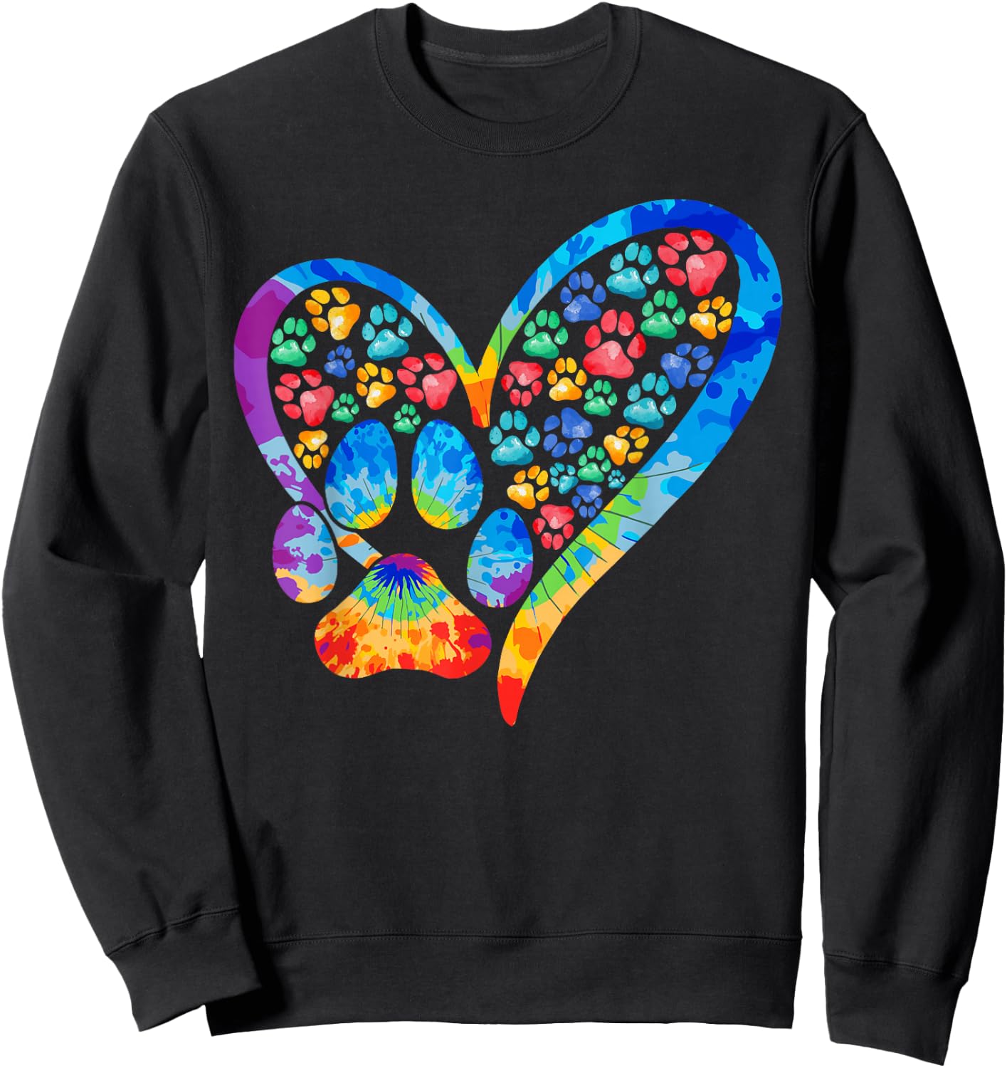 Tie Dye Love Dog Paw Print Heart Animal Lover Sweatshirt - Sweatshirt | Black
