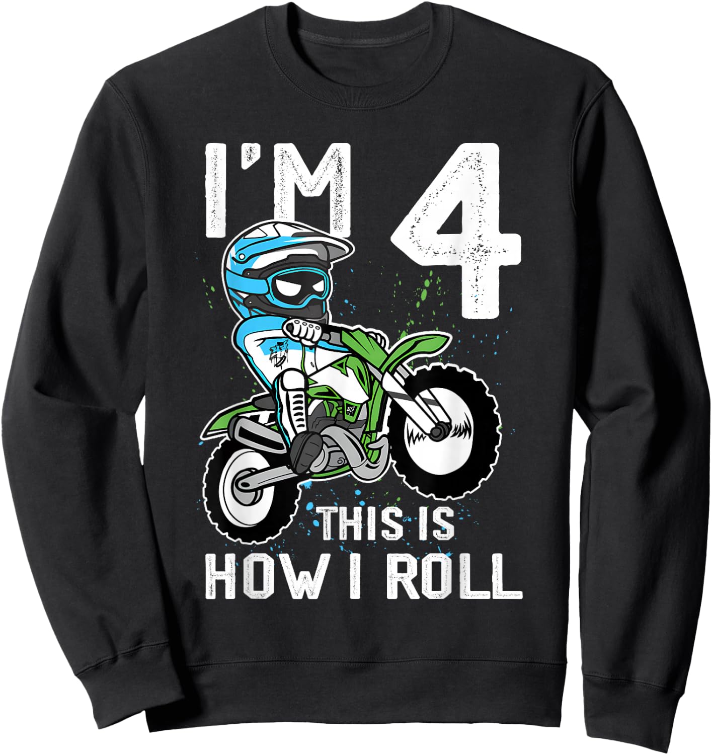 4th Birthday Motorcycle Dirt Bike Birthday 4 Year Old Boy Sweatshirt - Sweatshirt | Black