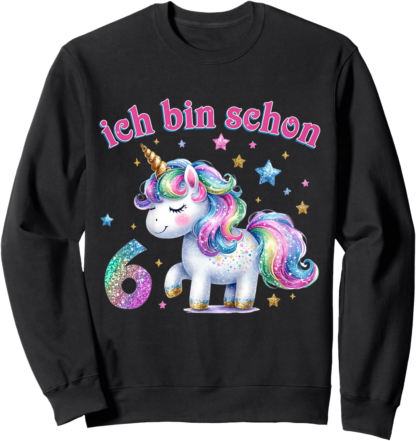 Children's 6th Birthday Girl Gifts 6 Years Old Unicorn Decorative , black Sweatshirt - Sweatshirt | Black