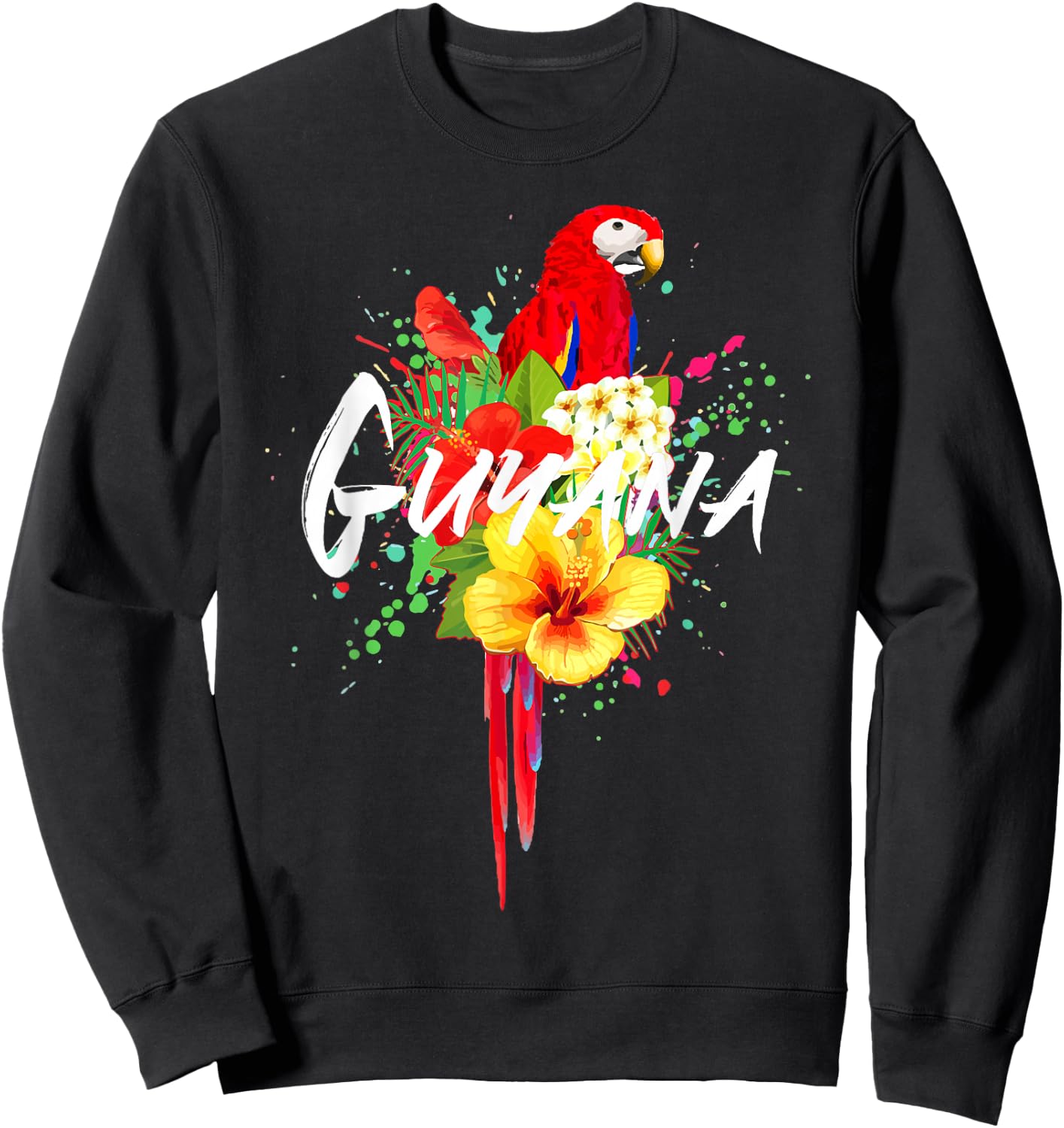 Guyana Parrot Tropical Plants Guyanese Souvenir Vintage Sweatshirt - Sweatshirt | Black