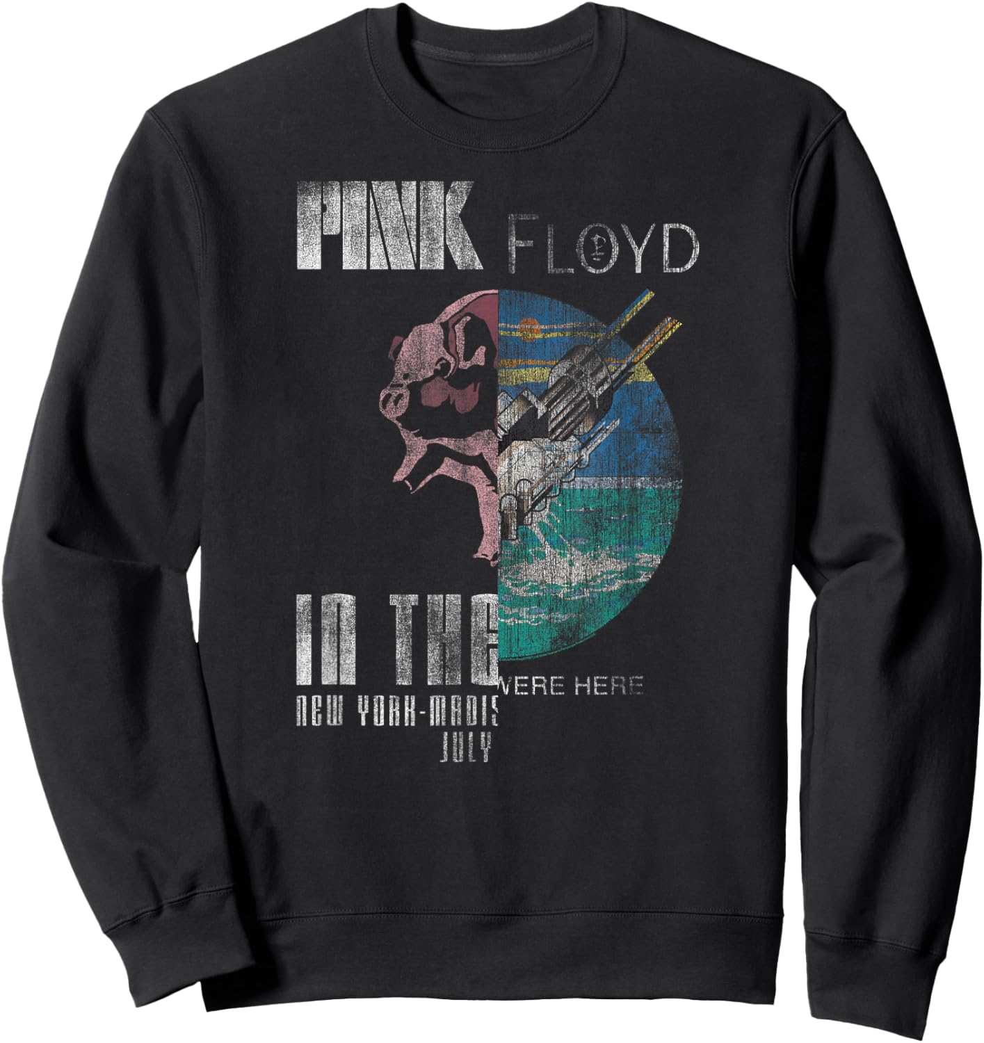 Pink Floyd Animals Wish You Were Here Splice Distressed Rock , Black, S Sweatshirt - Sweatshirt | Black