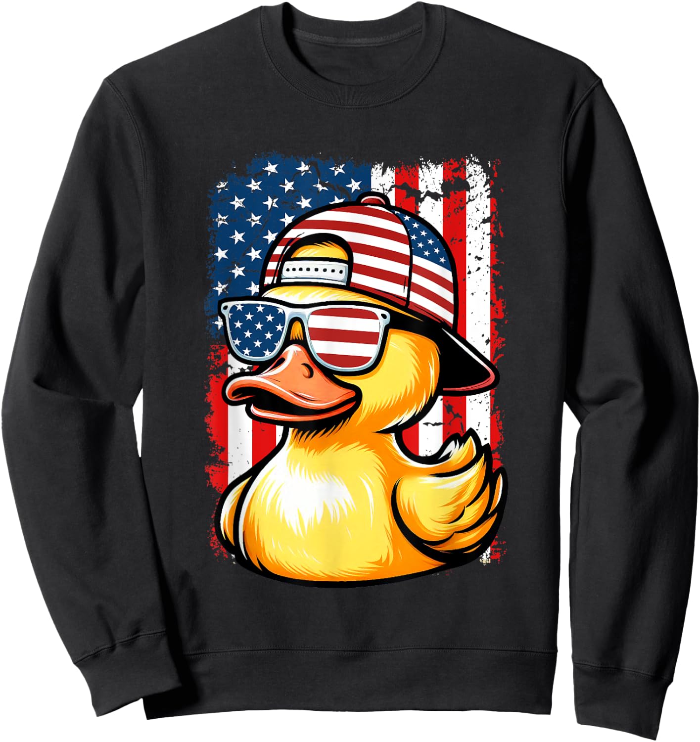 Rubber Duck American Flag 4th Of July Funny Sunglasses Duck Women Kids Men Sweatshirt - Sweatshirt | Black