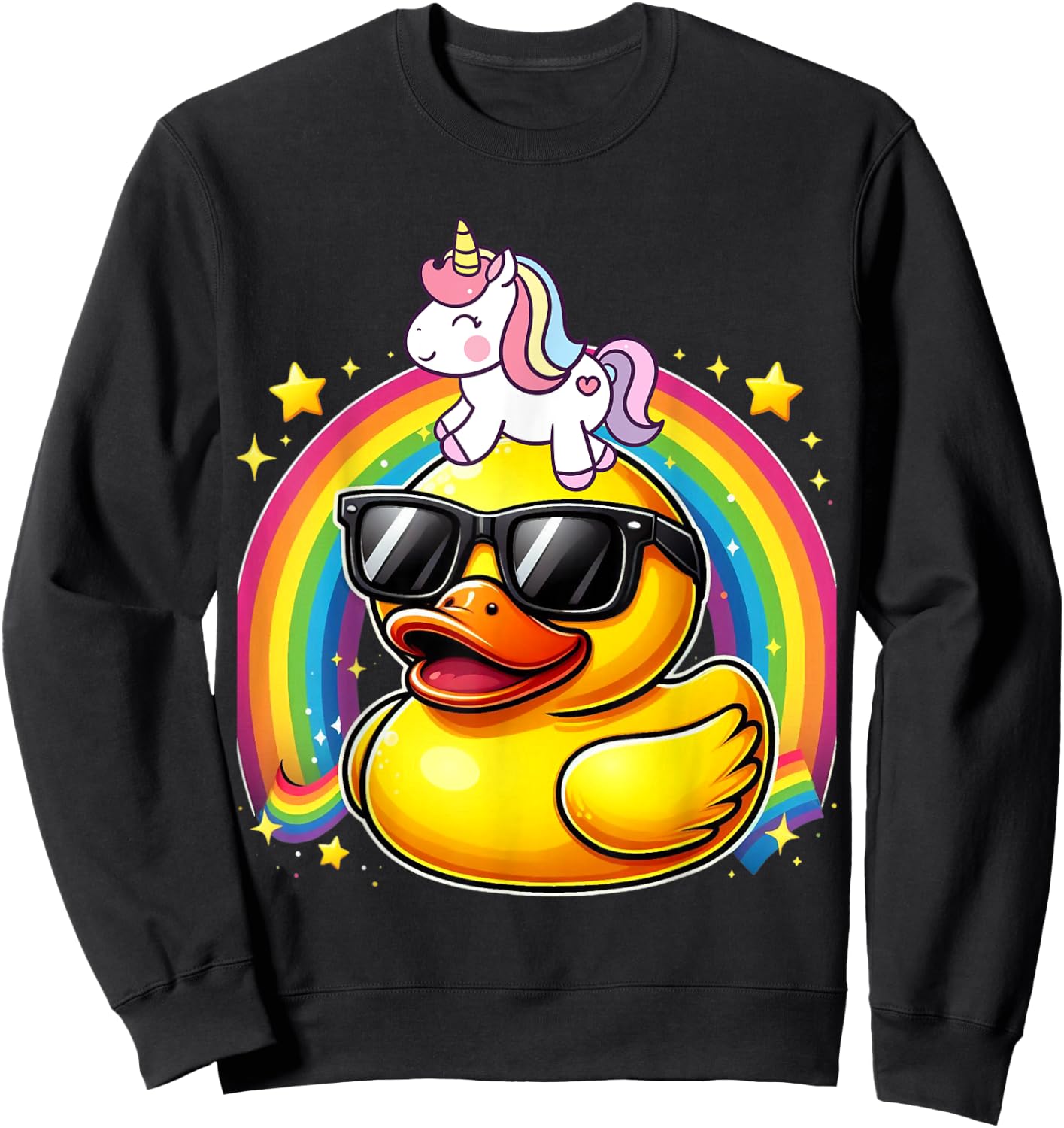 Unicorn Riding Rubber Duck Boys Girls Men Women Kids Teens Sweatshirt - Sweatshirt | Black