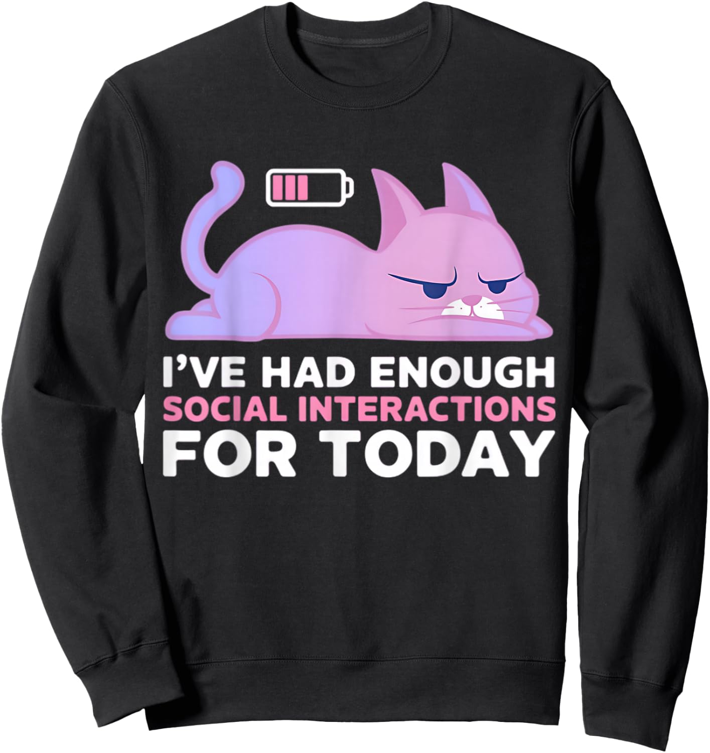 Enough Social Interaction Today Grumpy Funny Cat Sweatshirt - Sweatshirt | Black