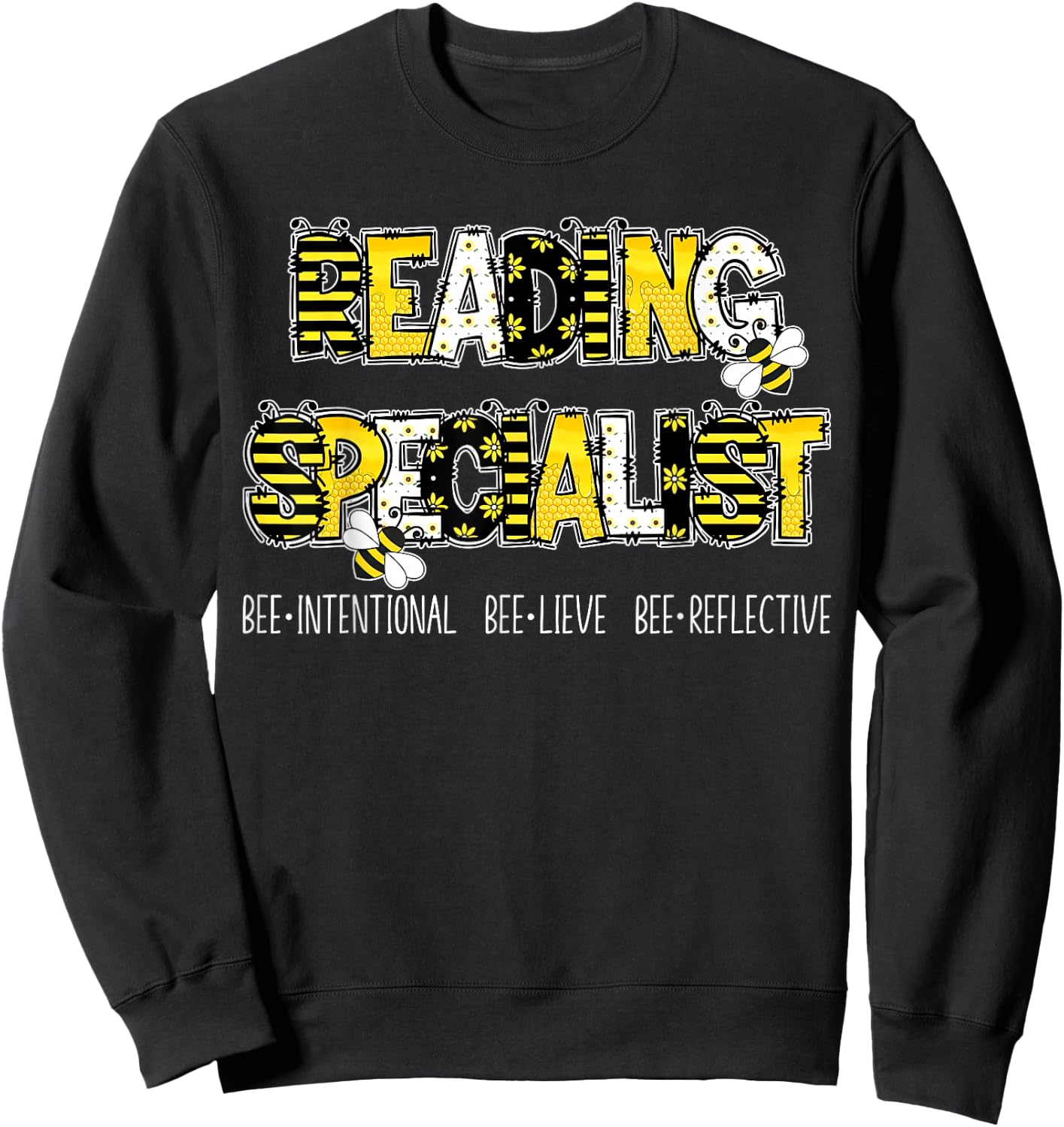Retro Reading Specialist Bee Reading Interventionist Squad Sweatshirt - Sweatshirt | Black