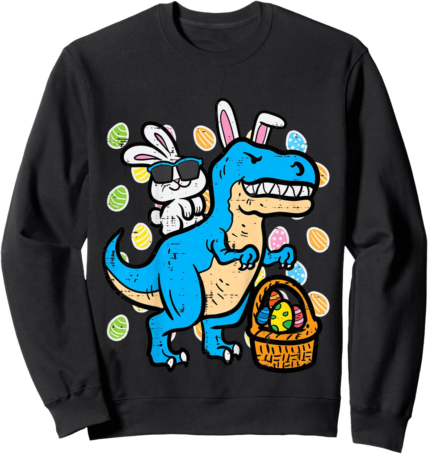 Kids Easter Bunny On Trex Dino Egg Rabbit Boys Kids Toddler Youth Sweatshirt - Sweatshirt | Black