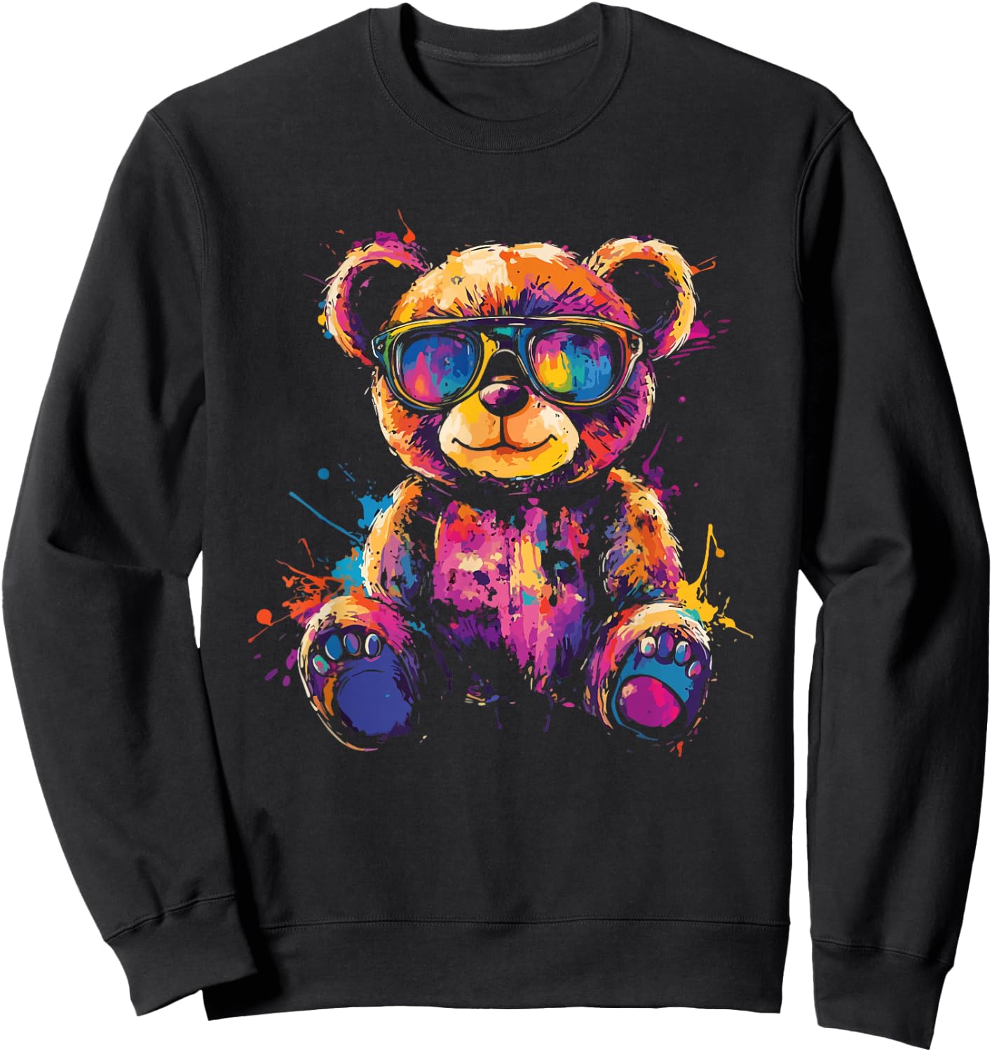 Cool Colourful Bear with Sunglasses , black Sweatshirt - Sweatshirt | Black