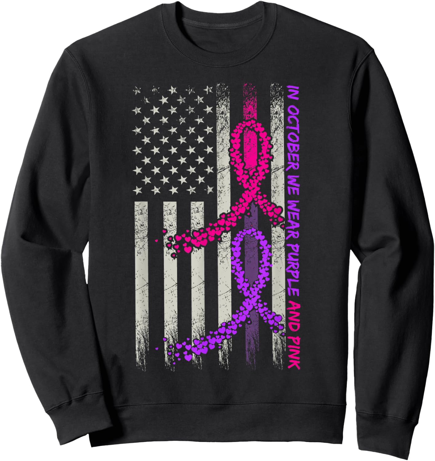 American Flag Breast Cancer and Domestic Violence Awareness Sweatshirt - Sweatshirt | Black
