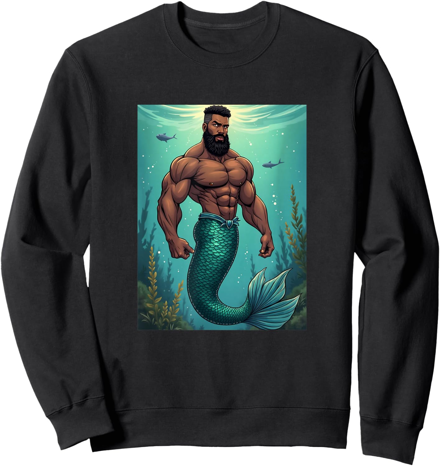 LGBTQ Transgender Gay Muscle African Mermaid Gay Merman Sweatshirt - Sweatshirt | Black