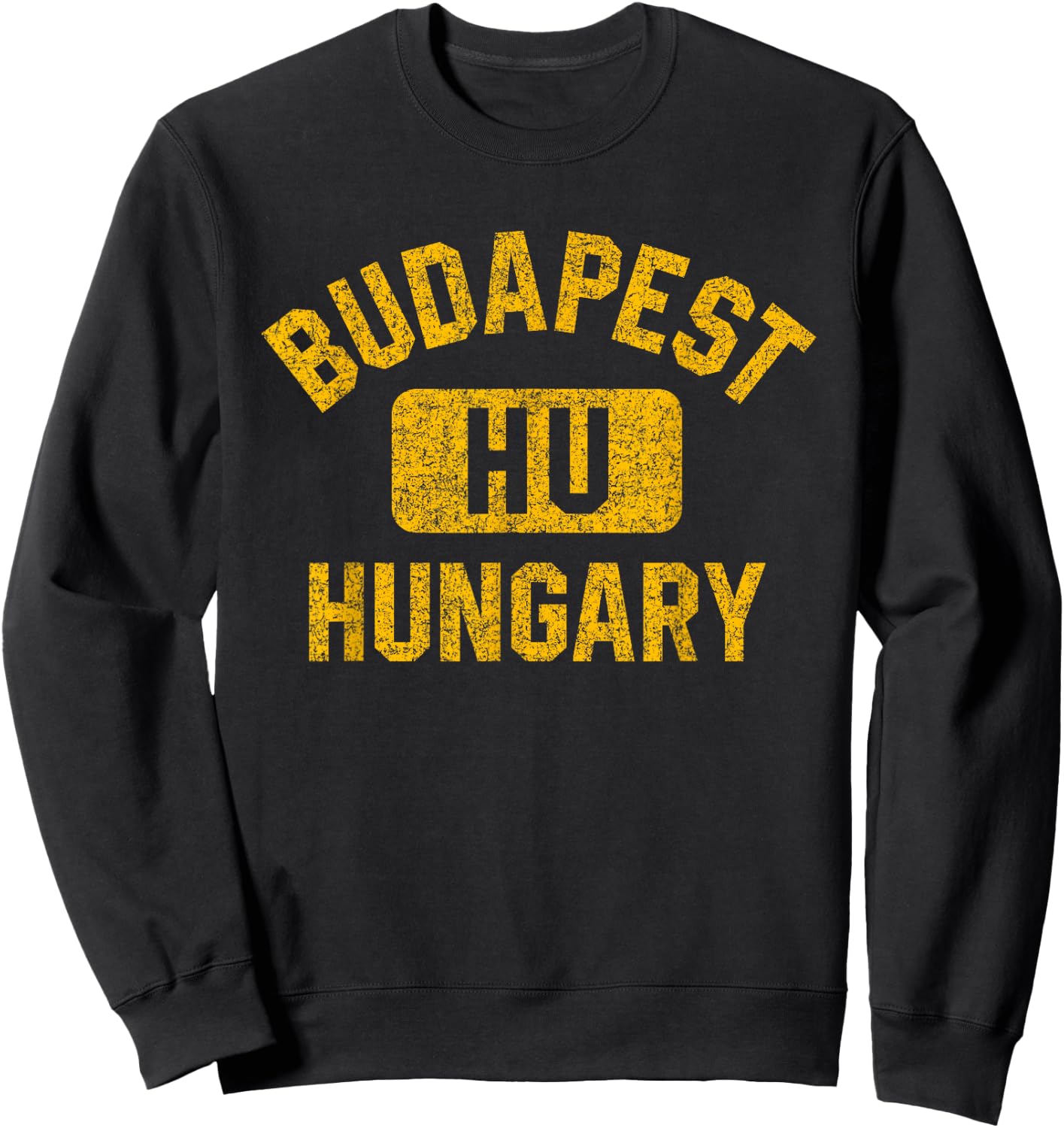 Budapest Hungary Gym Style Distressed Amber Print Sweatshirt - Sweatshirt | Black