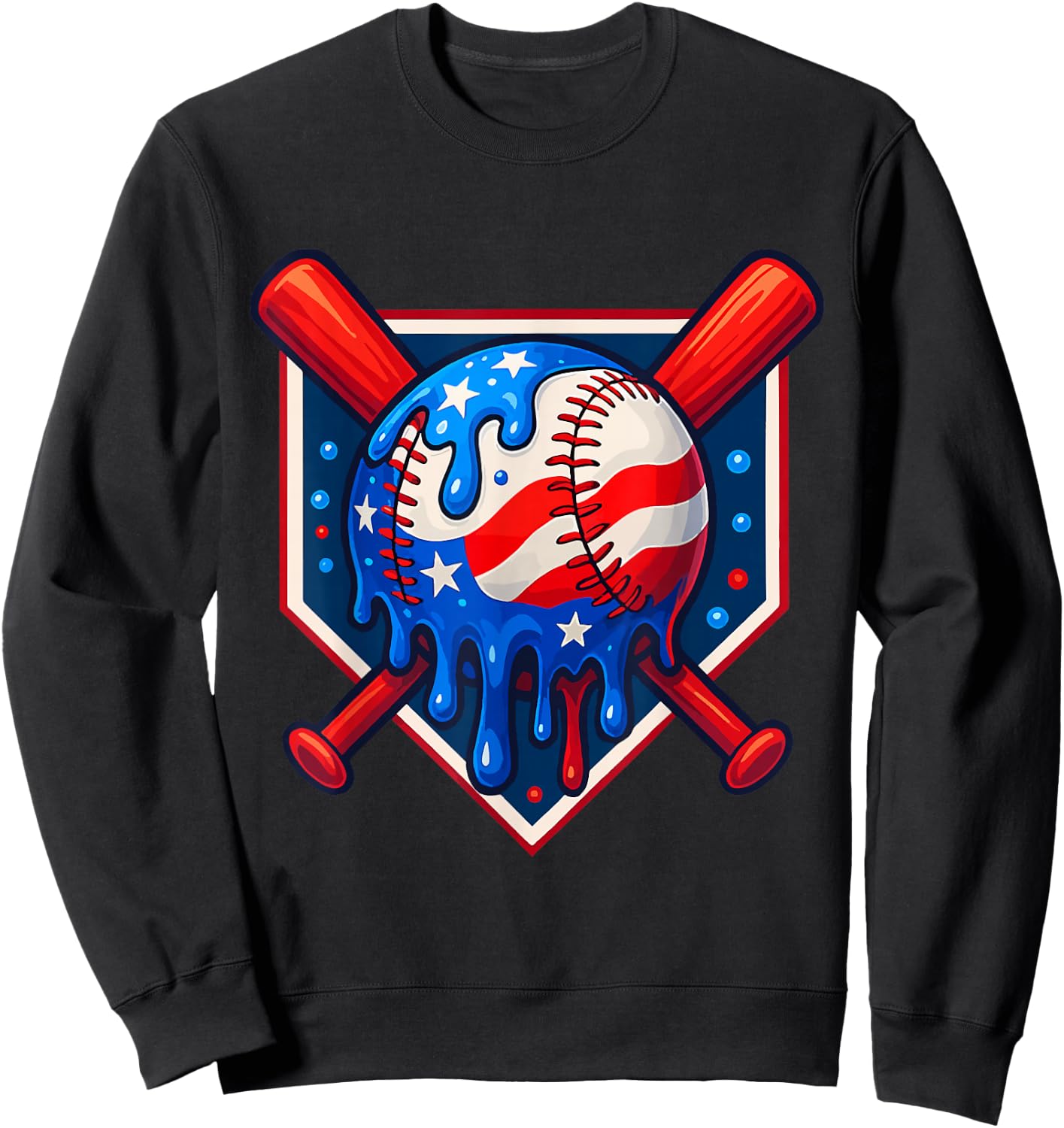 Funny America Baseball Drip Ice Cream 4th Of July US Flag Sweatshirt - Sweatshirt | Black