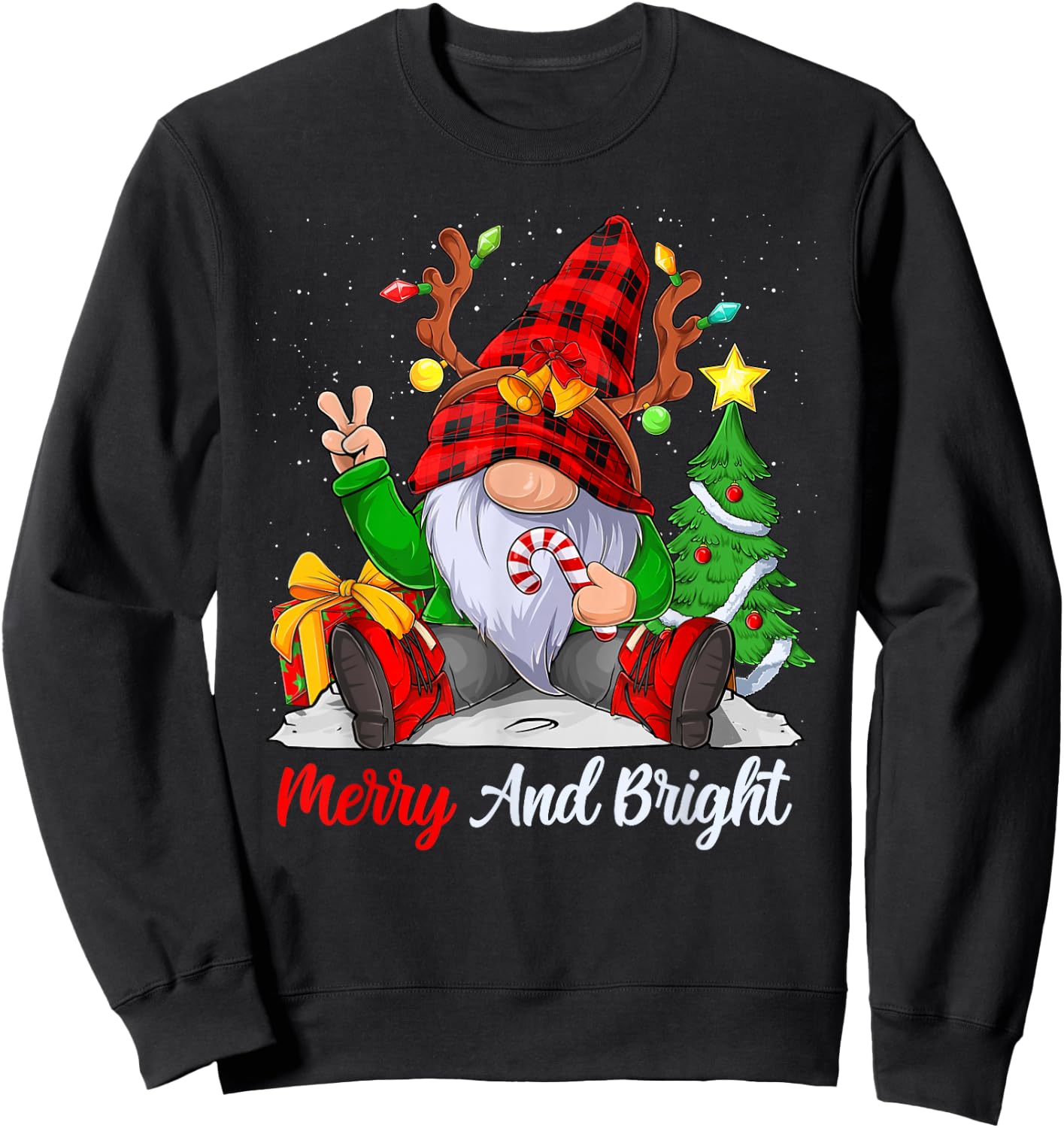 Merry and bright christmas gnome family pajamas matching Sweatshirt - Sweatshirt | Black