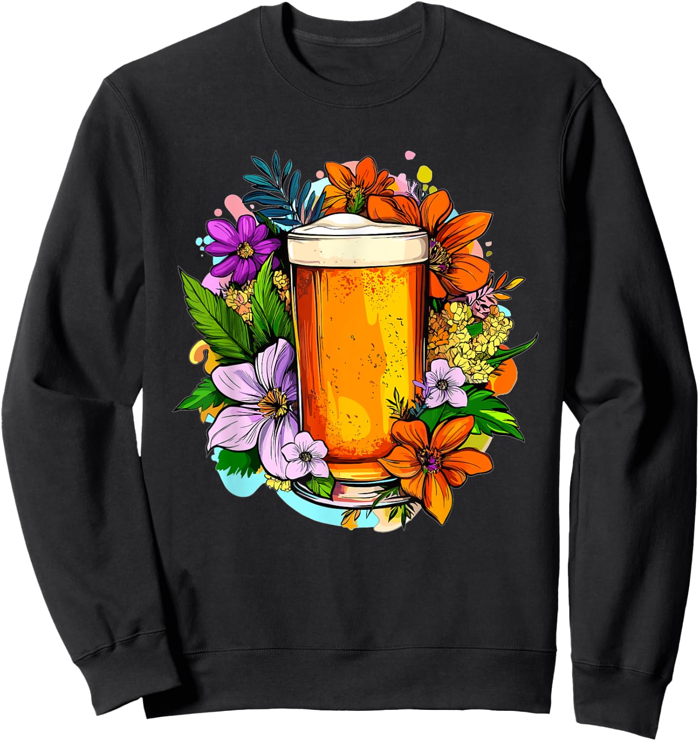 Craft Beer With Colorful Flowers Around Sweatshirt - Sweatshirt | Black