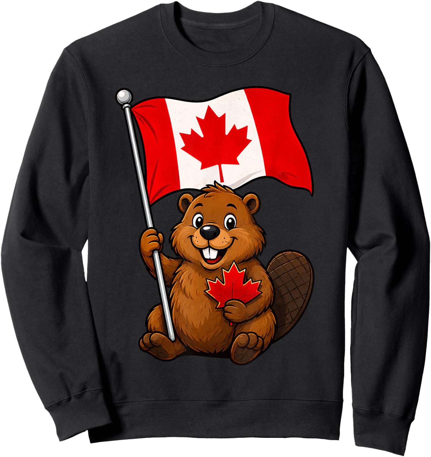 Cute Beaver Flag Patriotic Maple Leaf Canada Day Canadian Sweatshirt - Sweatshirt | Black