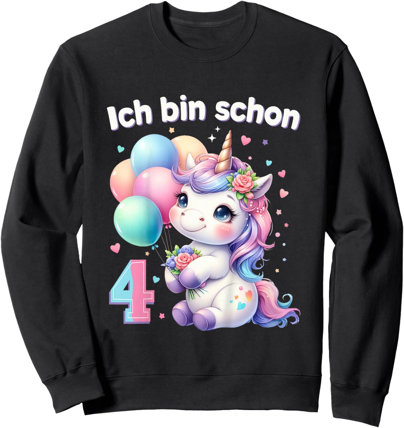 Children's 4th Birthday Girl 4 Years Unicorn Party Outfit Unicorn , black Sweatshirt - Sweatshirt | Black