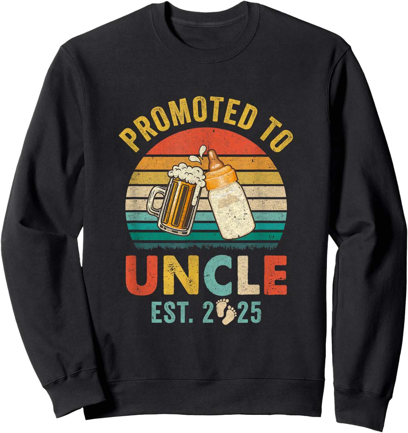 Promoted To Uncle Est 2025 Vintage New Uncle Fathers Day Sweatshirt - Sweatshirt | Black