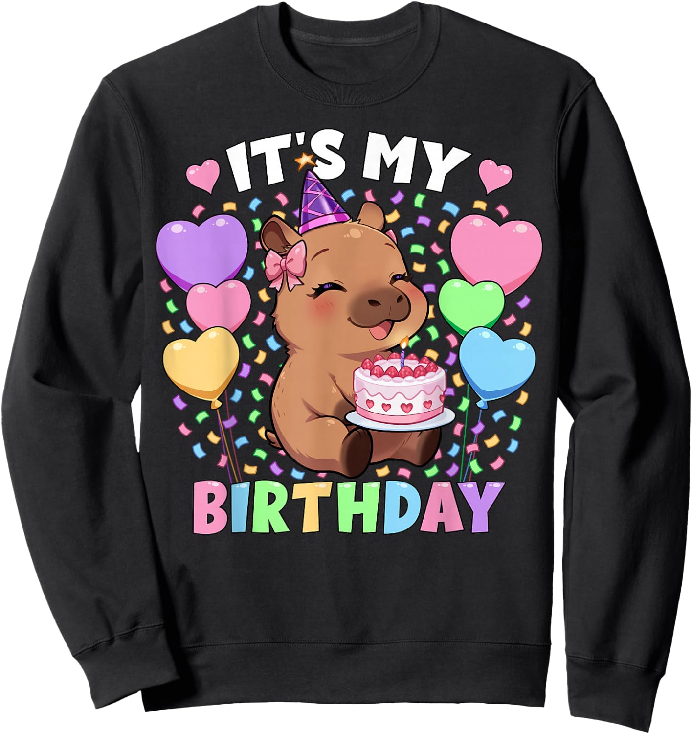 Capybara Birthday Shirt | It's My Birthday Capybara Girls Sweatshirt - Sweatshirt | Black