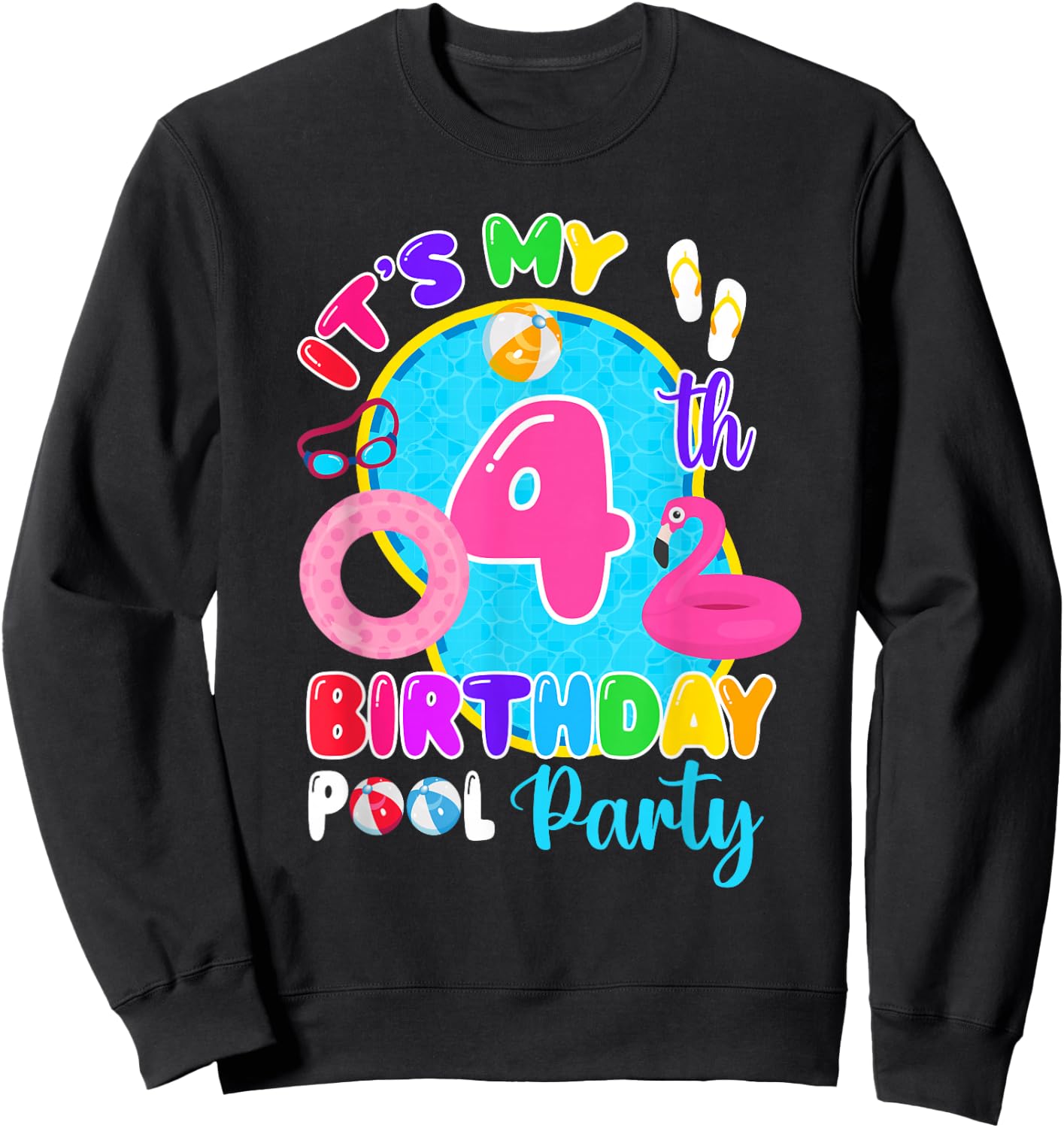 It's My 4th Birthday Summer Pool Party 4 Years Old Sweatshirt - Sweatshirt | Black