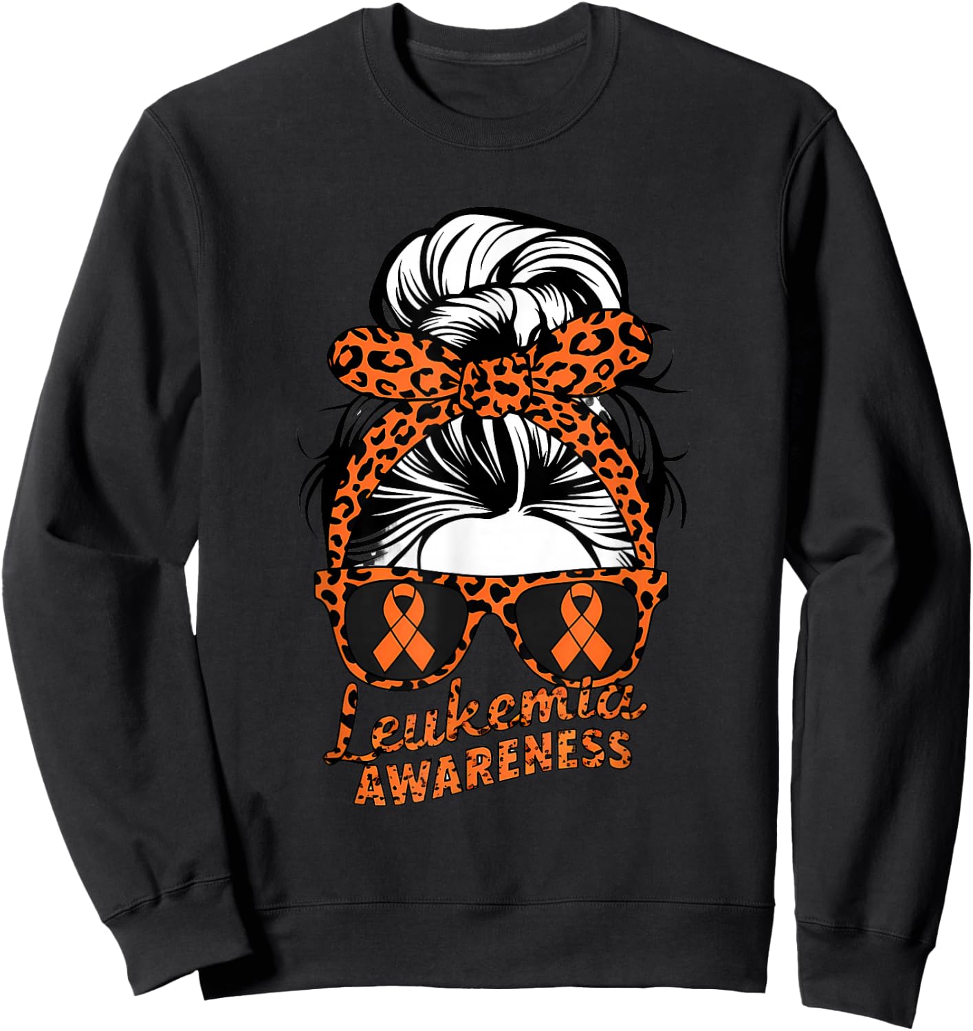 Leukemia Cancer Awareness Leopard Scarf Girl Orange Ribbon Sweatshirt - Sweatshirt | Black