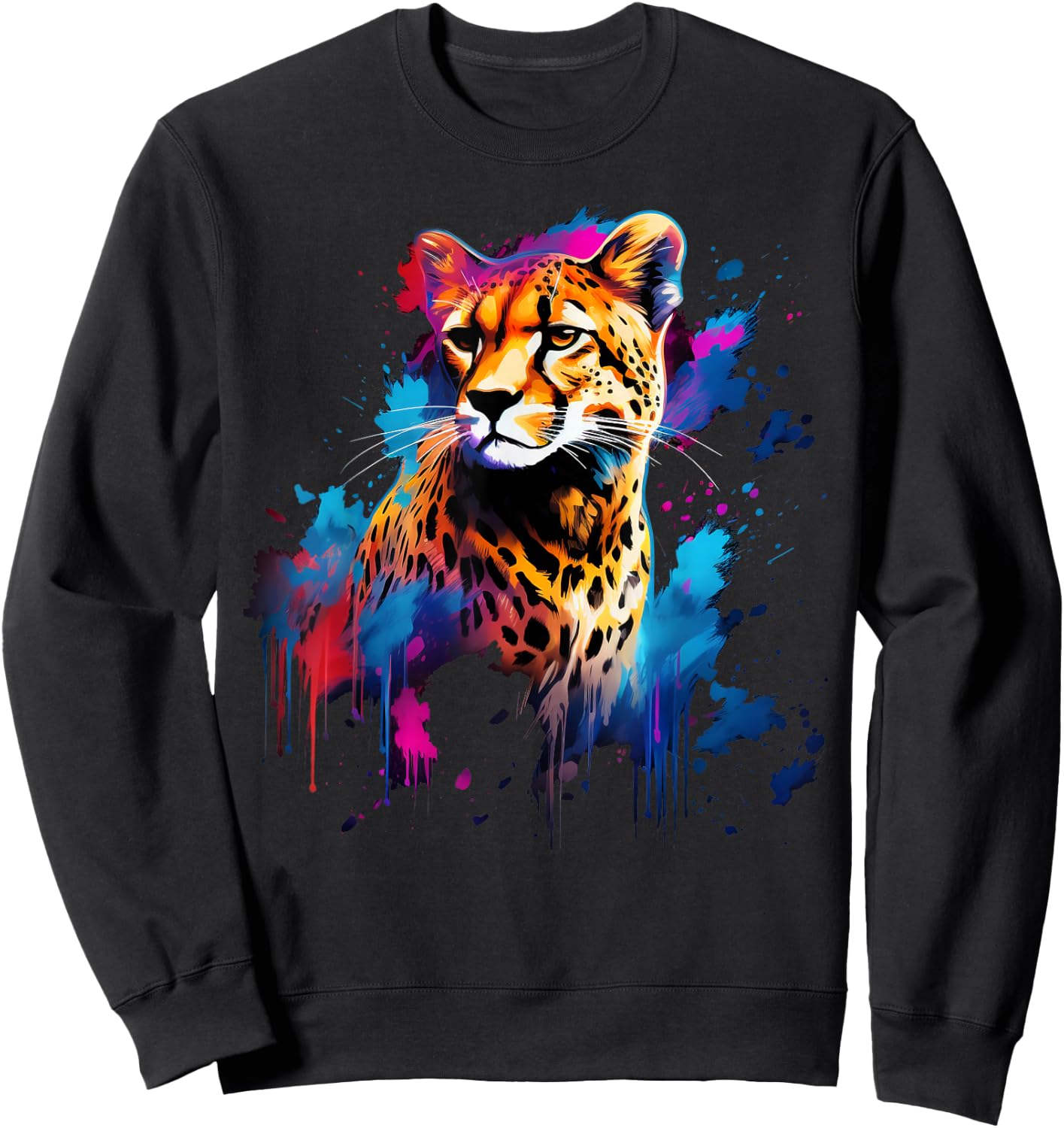 Cool Cheetah on colorful painted Cheetah Sweatshirt - Sweatshirt | Black