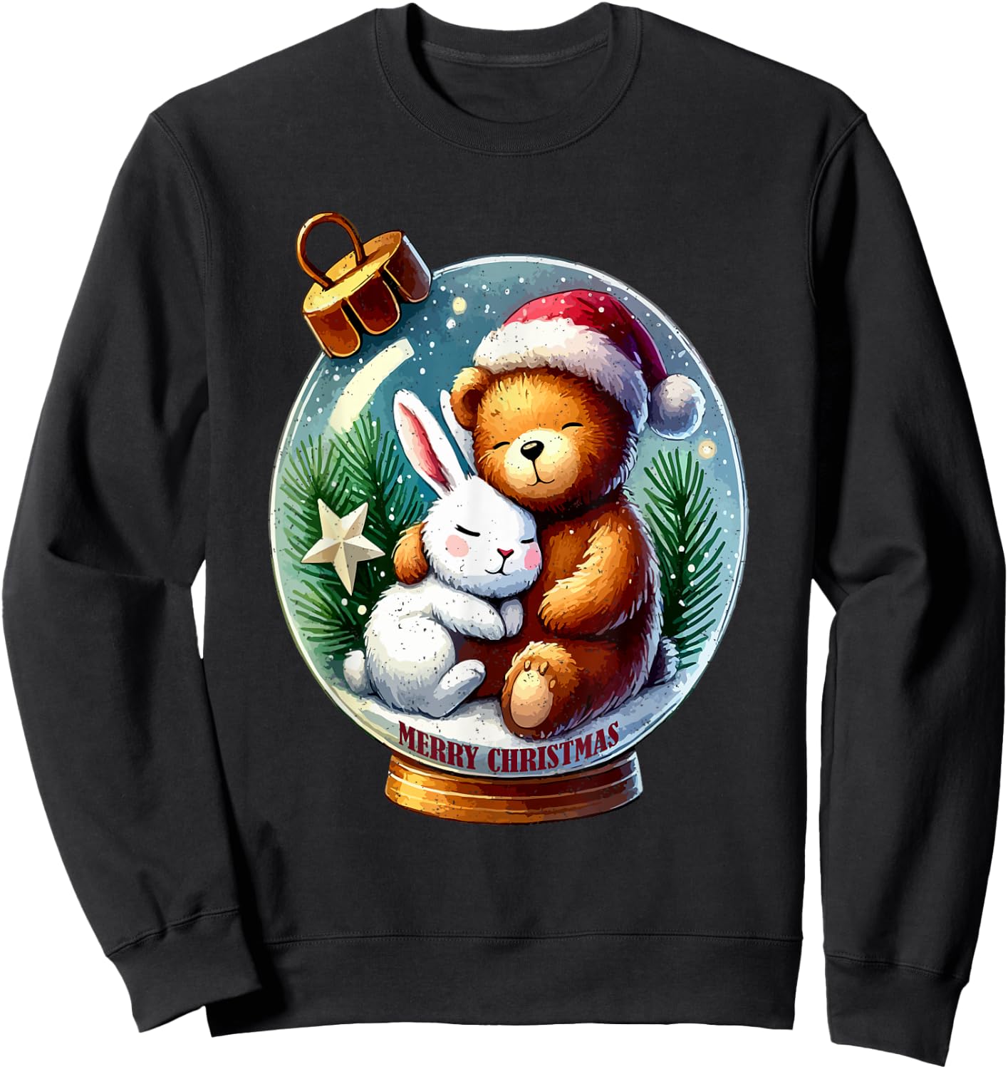 Bunny Bear Snowball Christmas Cute X-mas Festive Holiday Sweatshirt - Sweatshirt | Black