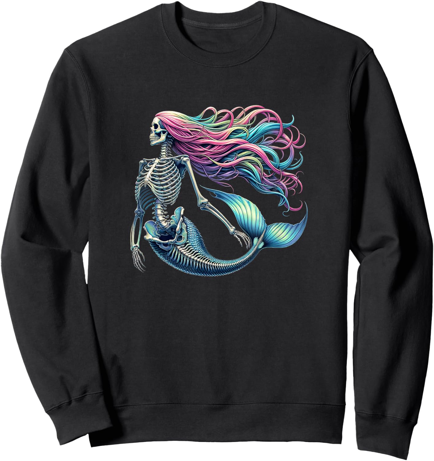 Mermaid Skeleton - Scary Halloween Sweatshirt - Sweatshirt | Black