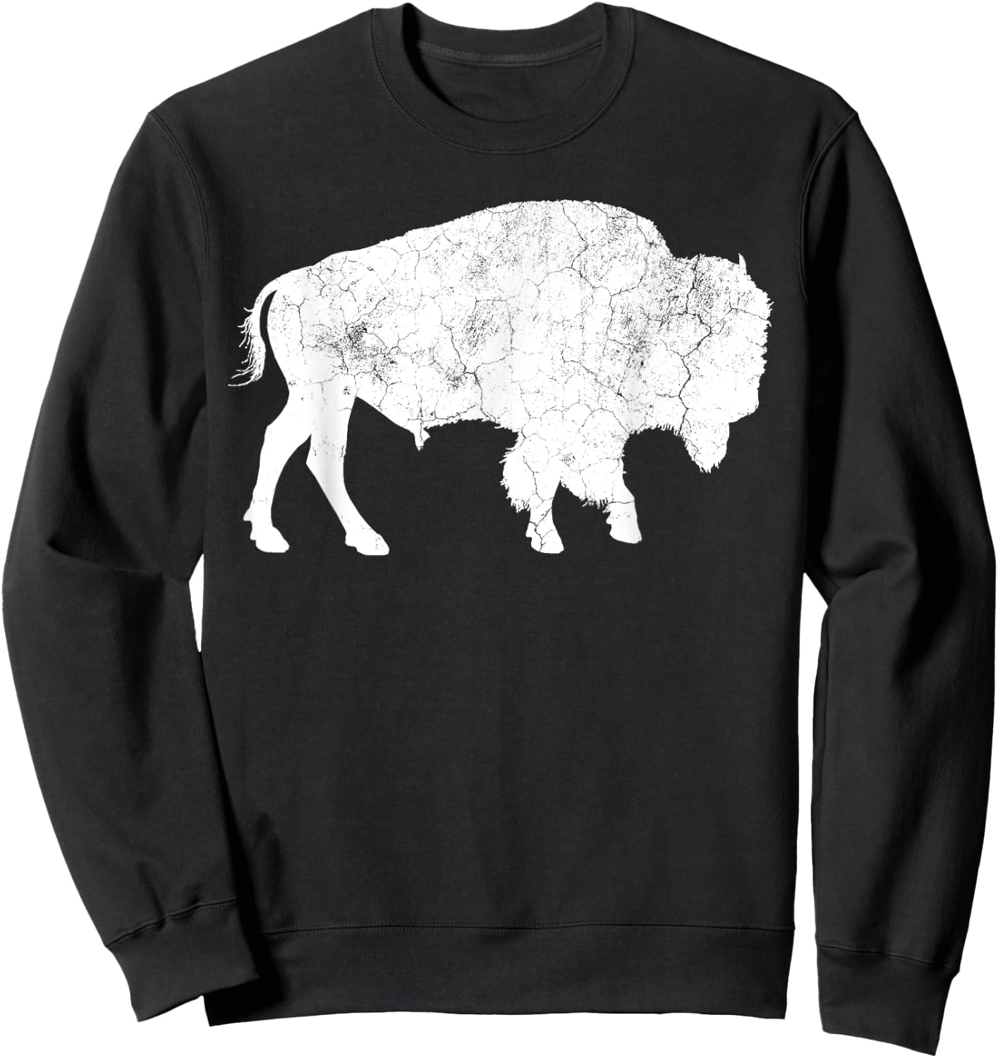Distressed Buffalo Retro Bison Animal Lover Shirt Men Women Sweatshirt - Sweatshirt | Black