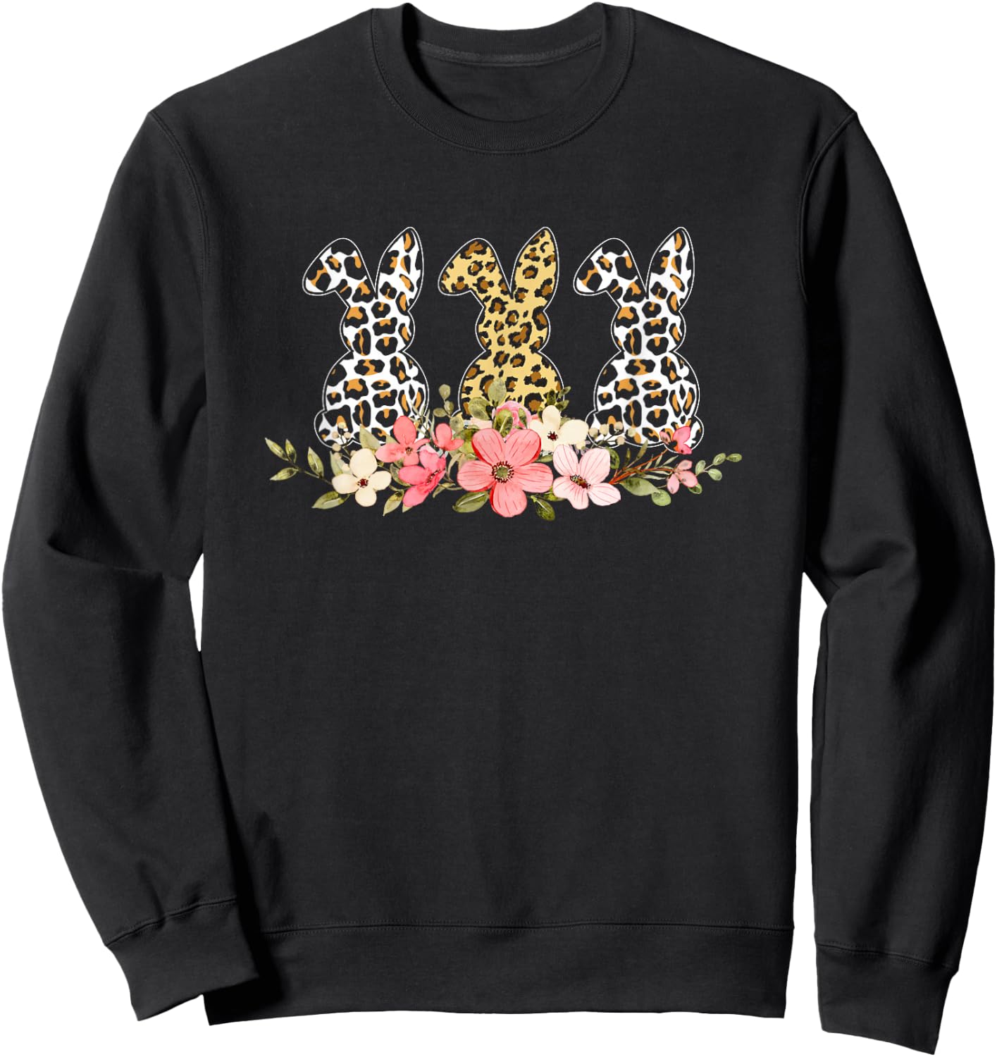Cute Floral Easter Bunny Leopard Print for Rabbit Lovers Sweatshirt - Sweatshirt | Black