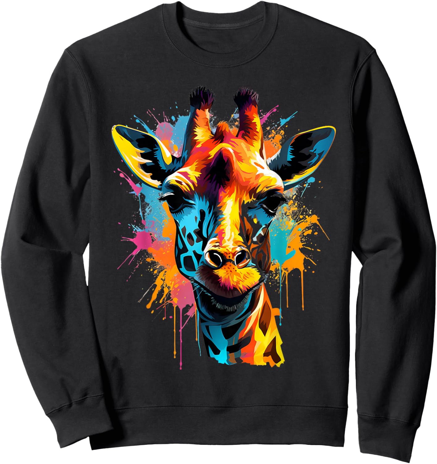 Giraffe Artwork Wildlife Savanna Portrait Colorful Splash Sweatshirt - Sweatshirt | Black