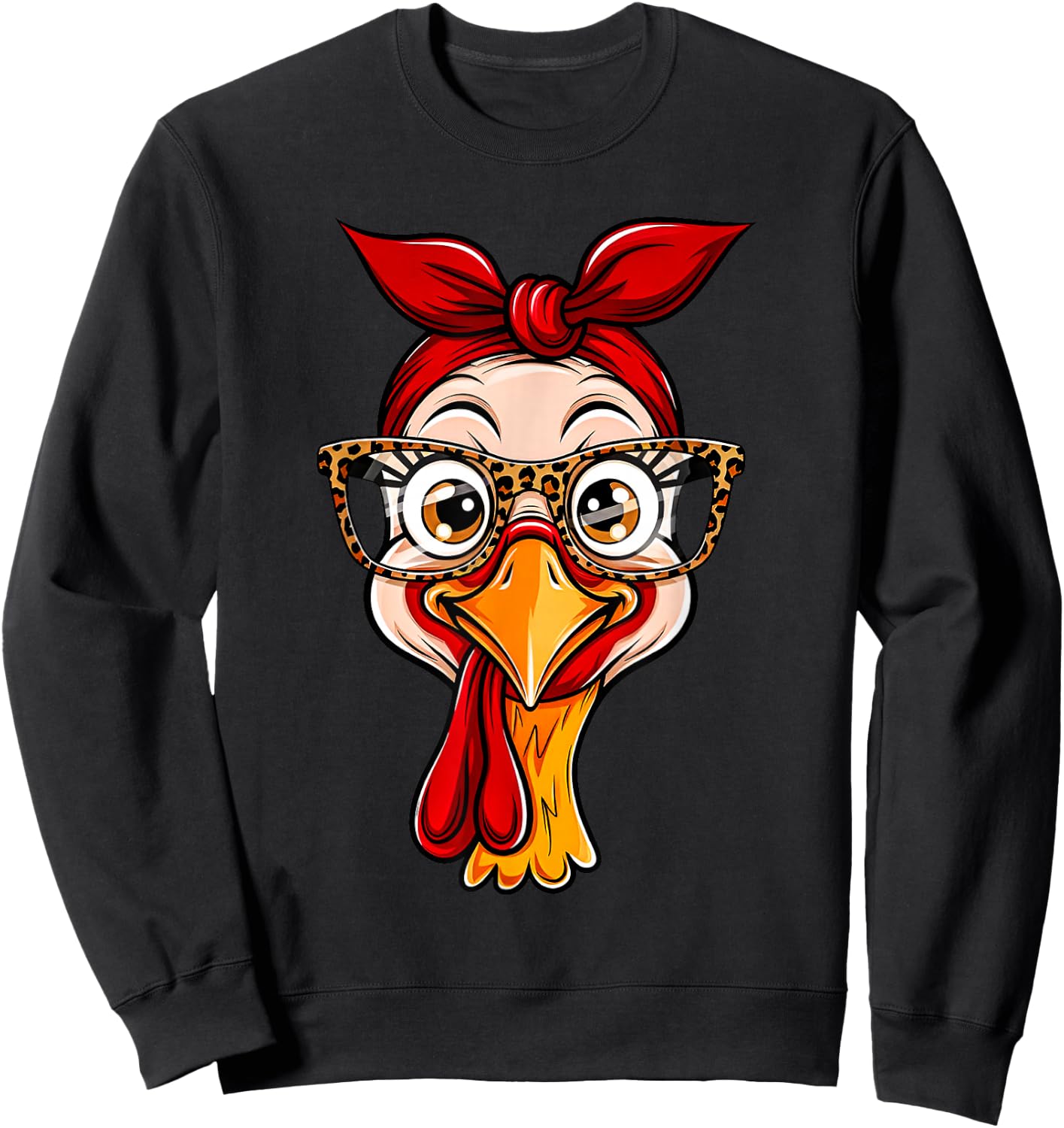 Thanksgiving Turkey Face Leopard Print Glasses Women Girls Sweatshirt - Sweatshirt | Black