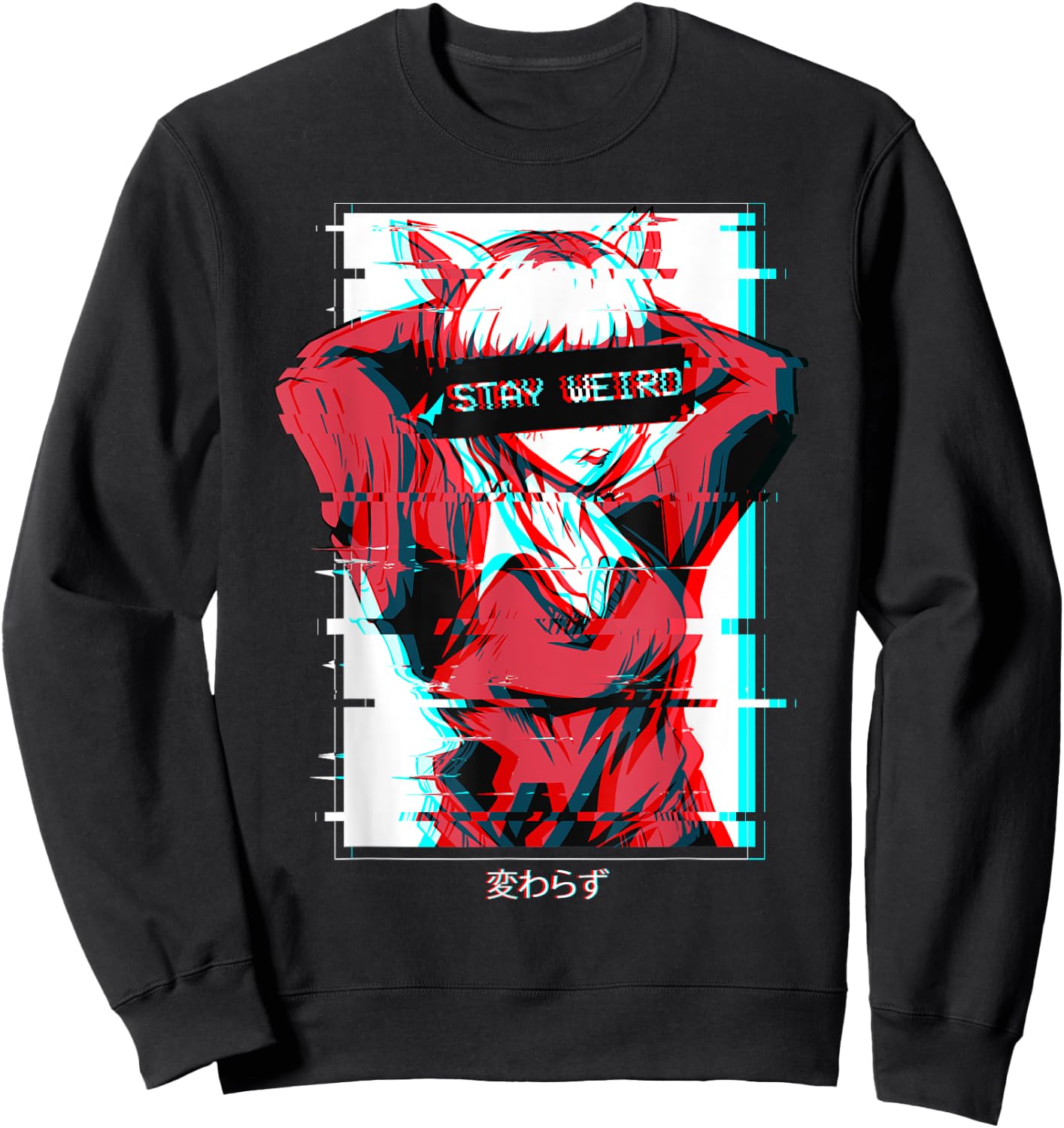 Stay Weird Anime Girl Japanese Vaporwave Aesthetic Waifu Sweatshirt - Sweatshirt | Black