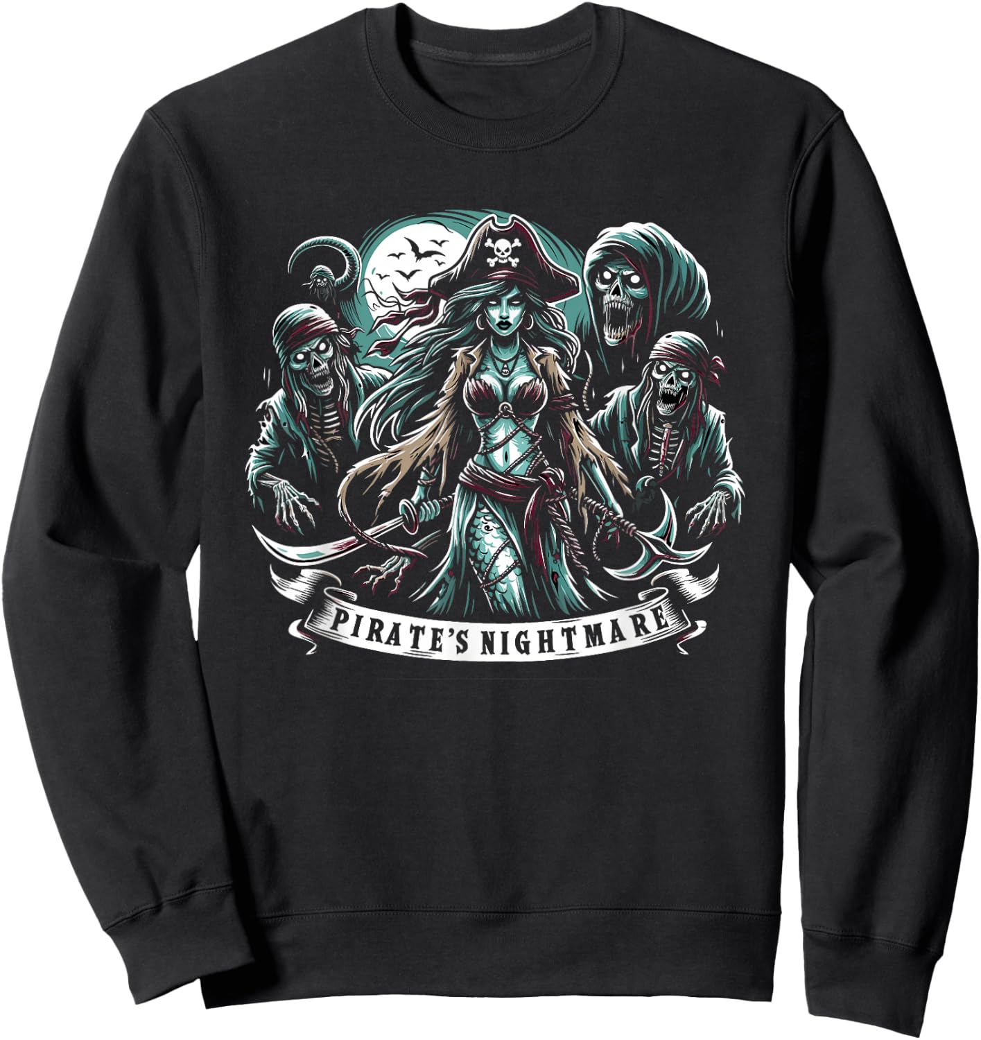 Spooky Sirens Horror Mermaid Creepy Mermaid Haunted Sea Sweatshirt - Sweatshirt | Black