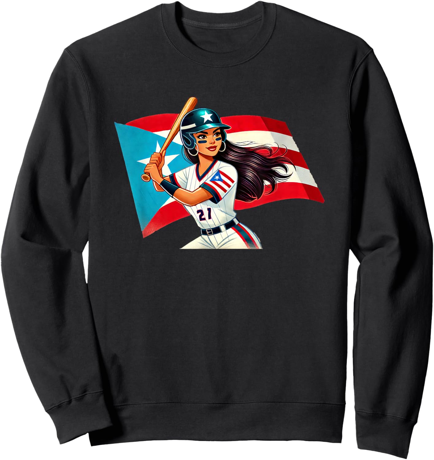 Puerto Rico Softball Baseball Boricua Flag Bat Helmet Sweatshirt - Sweatshirt | Black