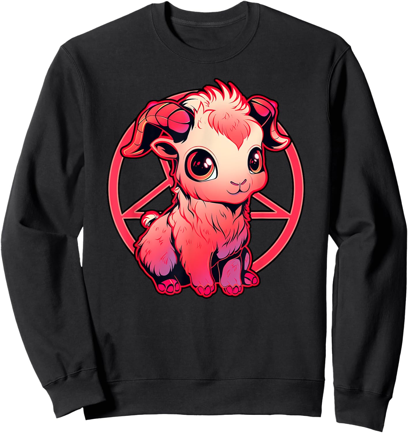 Satanic Kawaii Baby Goat Goth Girl Fun Baphomet Graphic Sweatshirt - Sweatshirt | Black