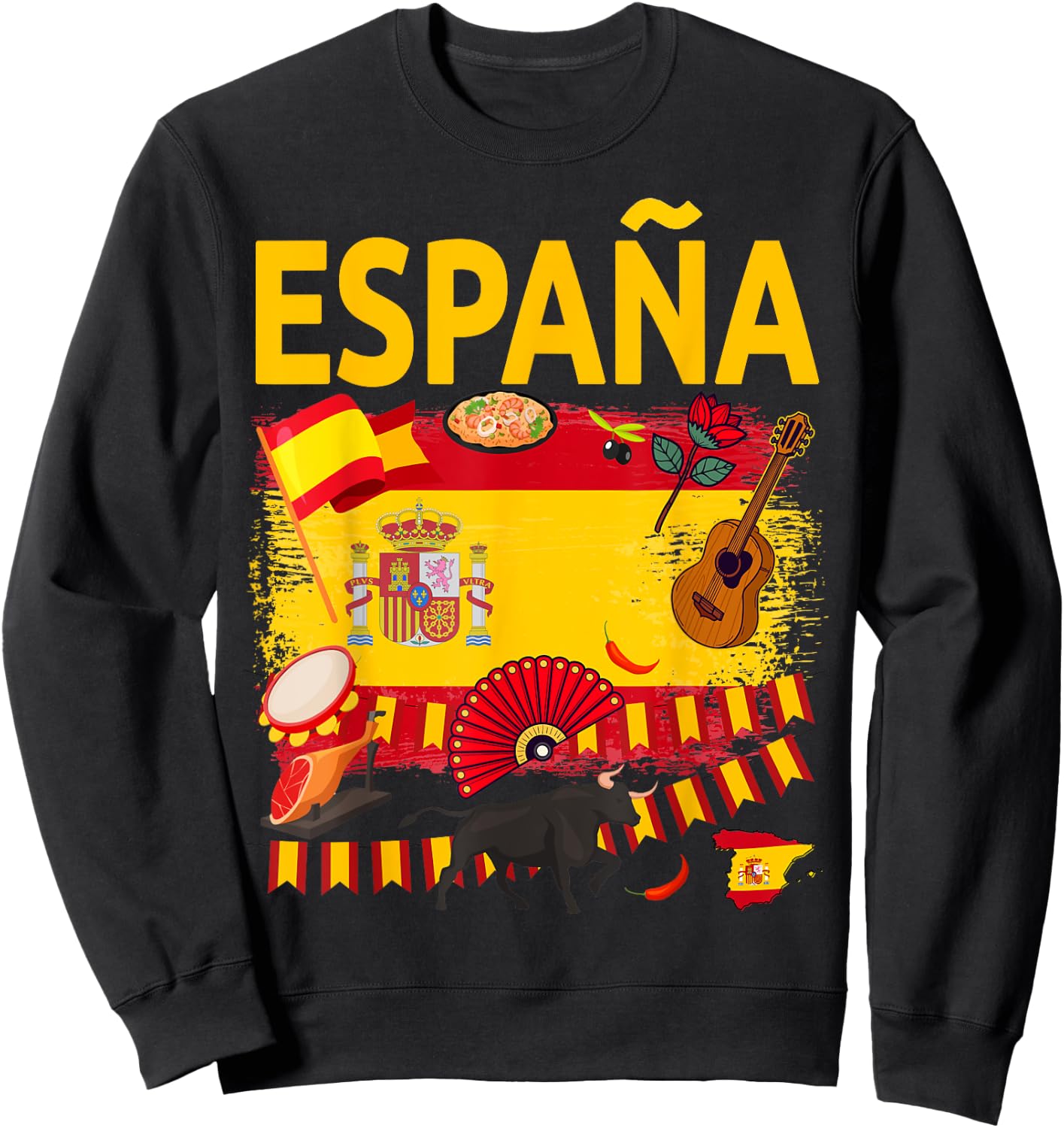 Spanish Flag Outfit Idea for Children Española and Spanish Flag Sweatshirt - Sweatshirt | Black