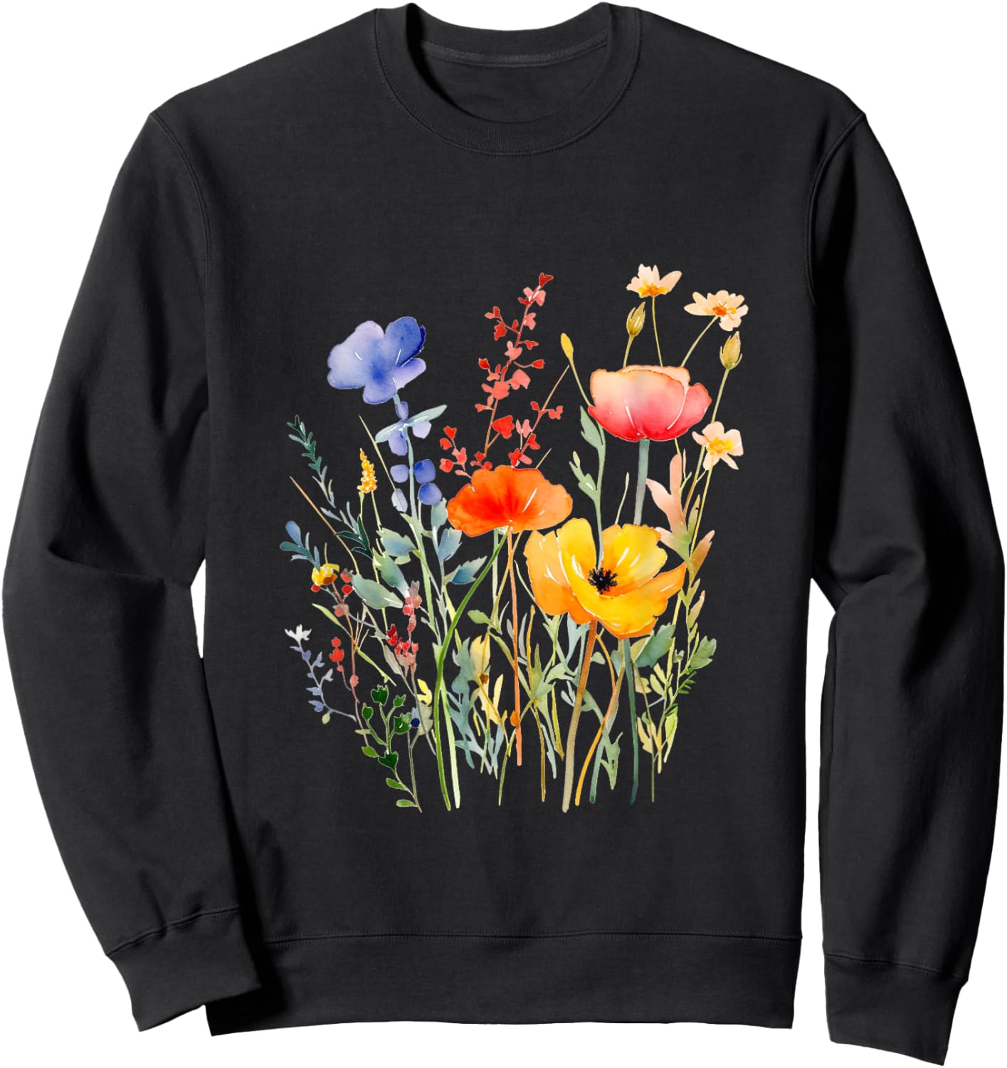 Wildflower Summer Flowers Floral Graphic Shirts Damen Schwarz Kurzarm Klein EU S Sweatshirt - Sweatshirt | Black