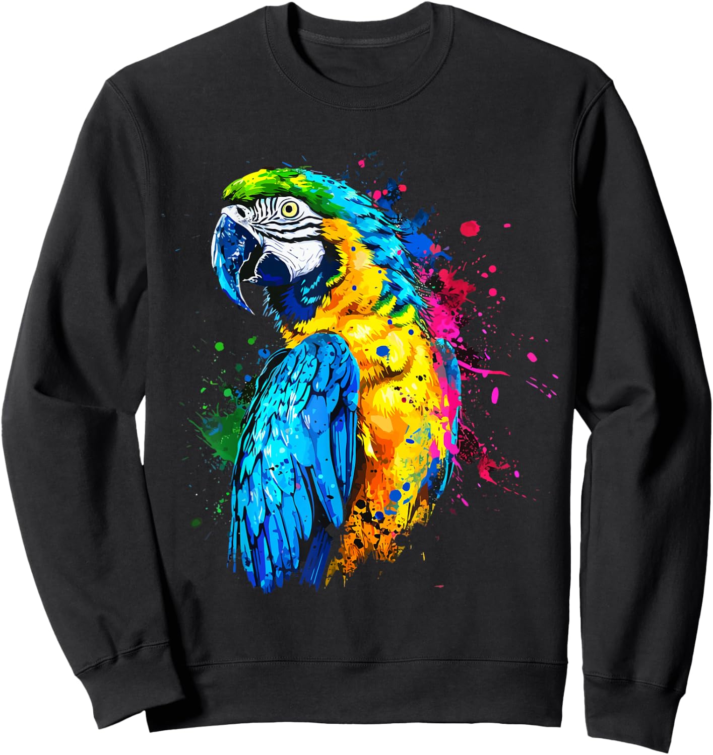 Colorful Parrot Watercolor Sweatshirt - Sweatshirt | Black