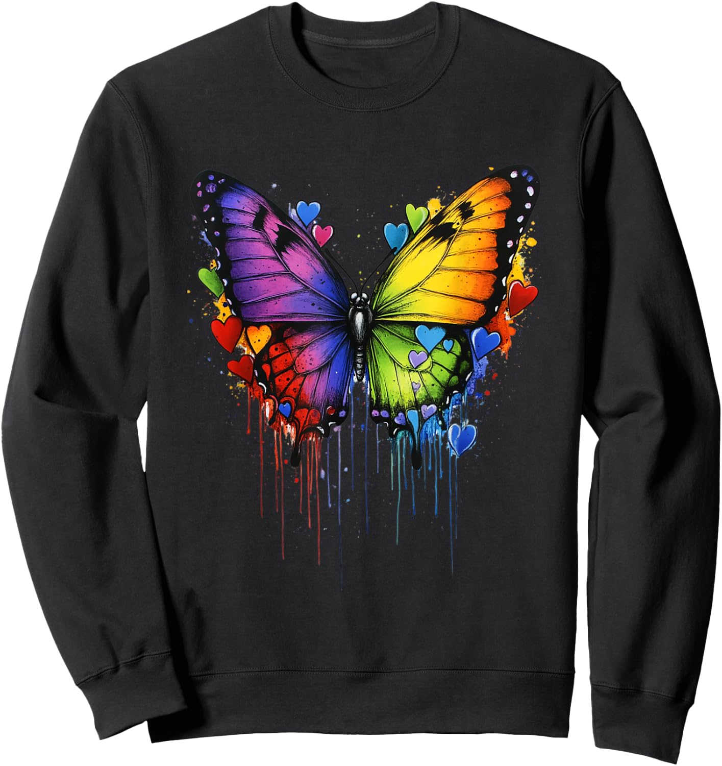 Colorful Butterfly Hearts Graphic Men Women Valentines Day Sweatshirt - Sweatshirt | Black