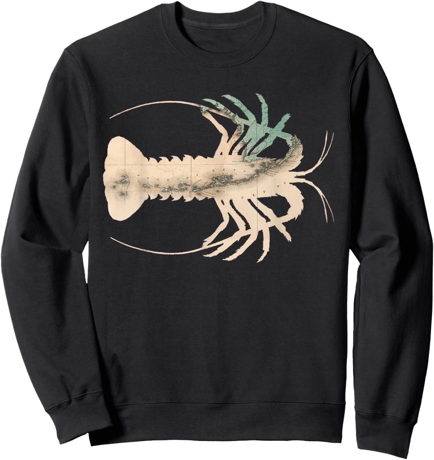 Florida Keys Caribbean Spiny Lobster Map Silhouette Sweatshirt - Sweatshirt | Black