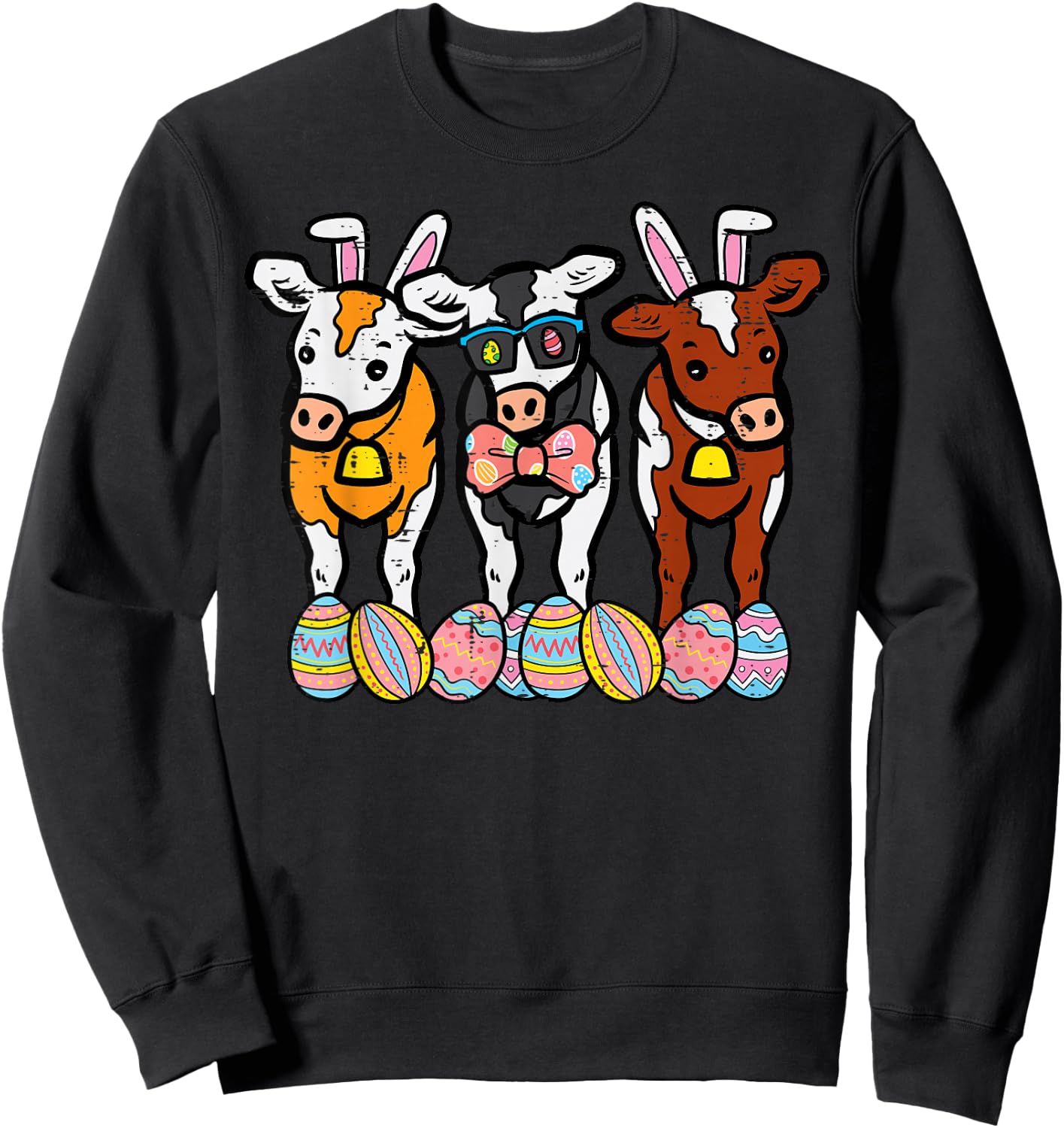 Easter Cow Bunnies Eggs Funny Rabbit Farming Men Women Kids Sweatshirt - Sweatshirt | Black