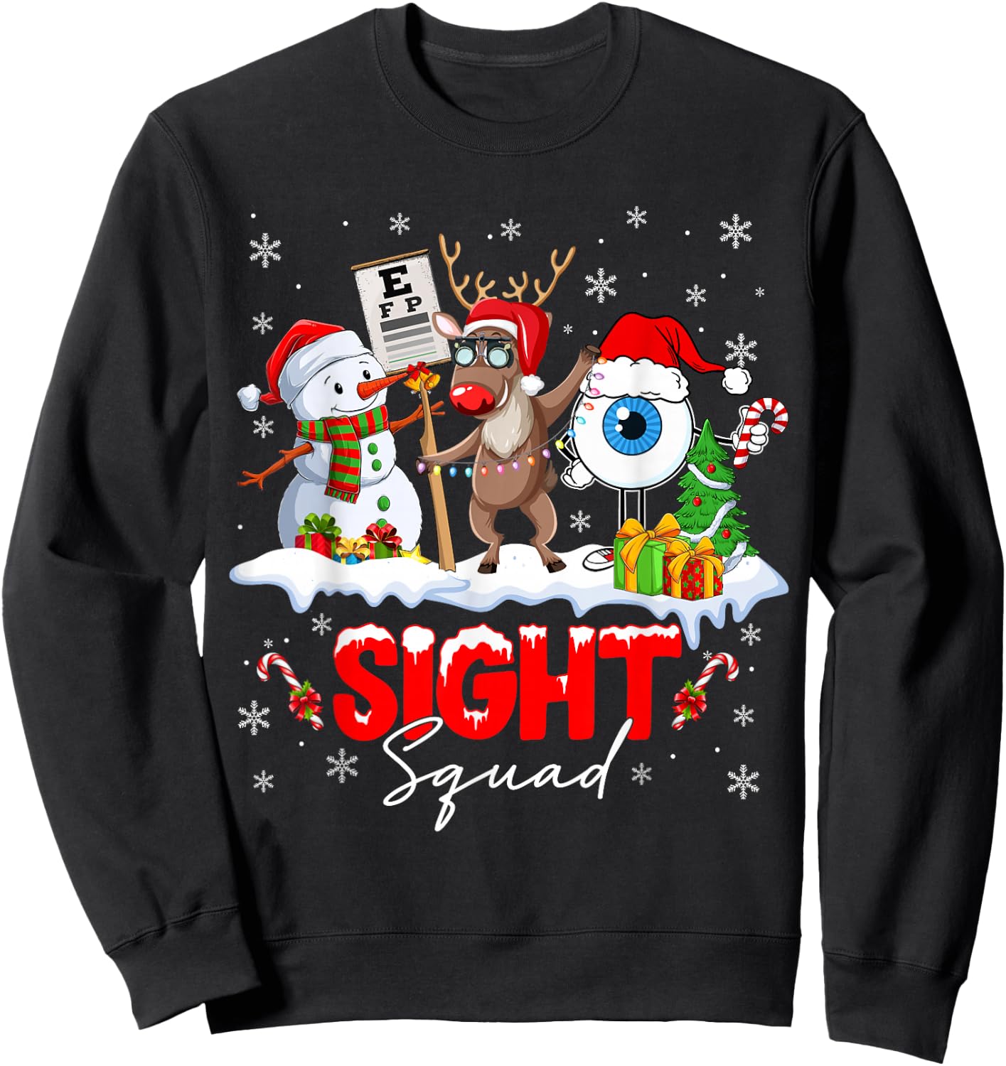 Christmas Sight Squad Santa Reindeer Optometrist Snowman Sweatshirt - Sweatshirt | Black