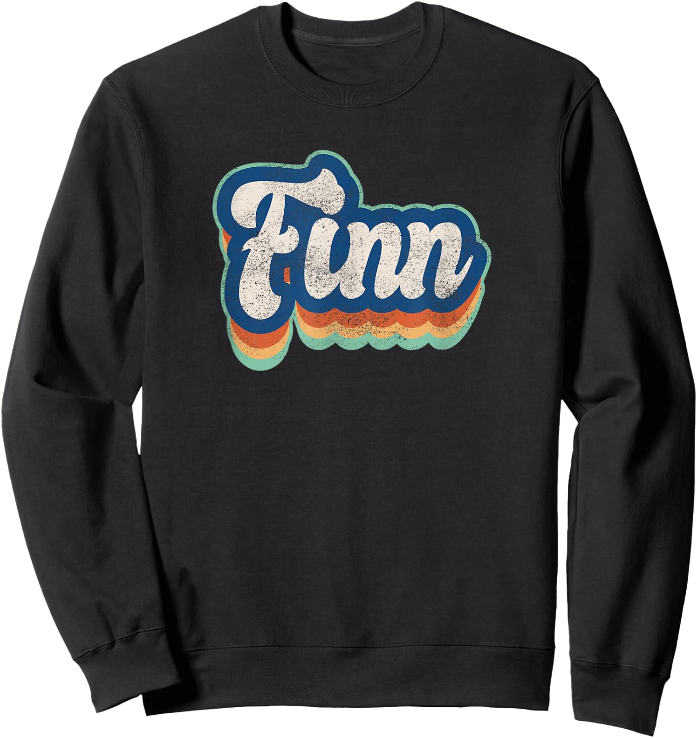 Finn First Name Boy Vintage Style 70s 80s Personalized Sweatshirt - Sweatshirt | Black